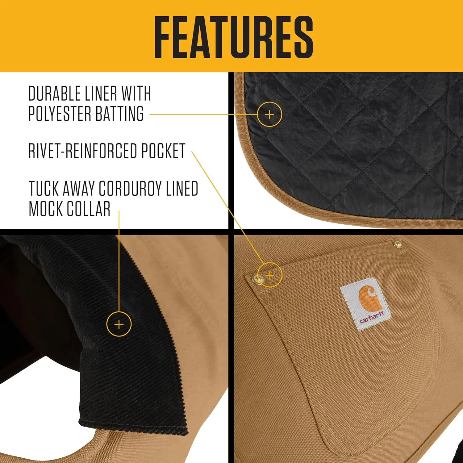 Carhartt Firm Duck Insulated Dog Chore Coat, Durable Weather Resistant Jacket for Cold and Windy Conditions, PFAS Free (Carhartt Brown), Medium