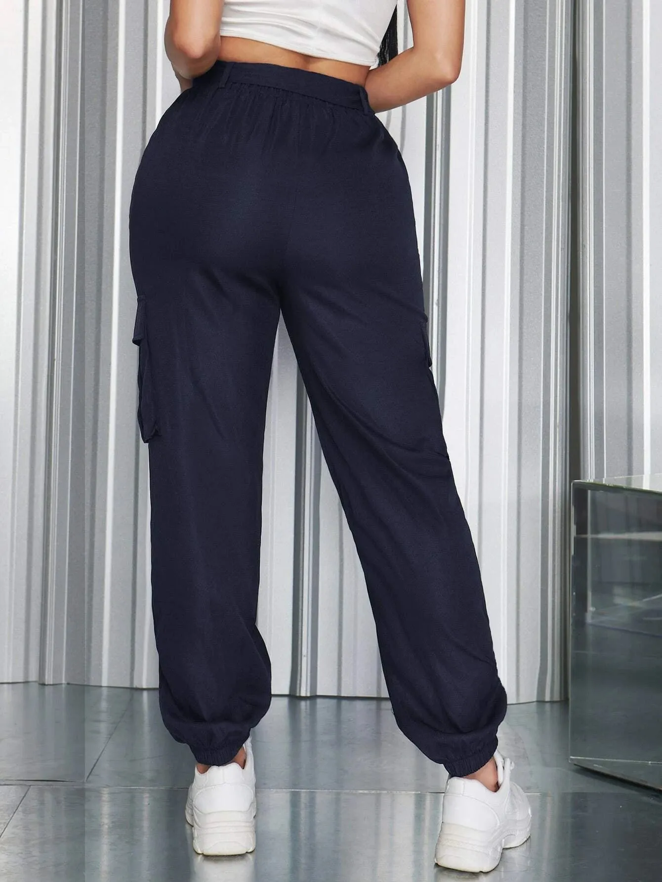 Casual Buckled Belted Cargo Pants