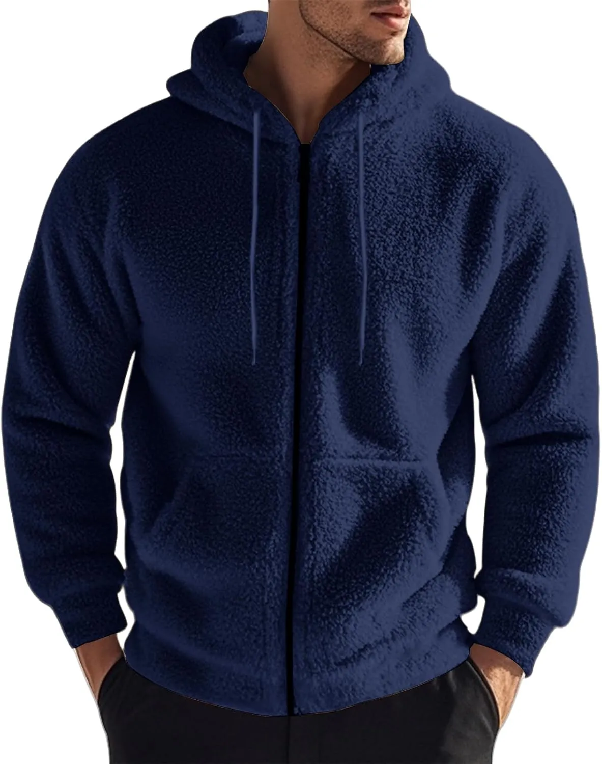 Casual Hoodies for Men Sherpa Lined Sweatshirt Zip Up Long Sleeve Jacket Fleece Hooded Jackets Winter Warm Coat