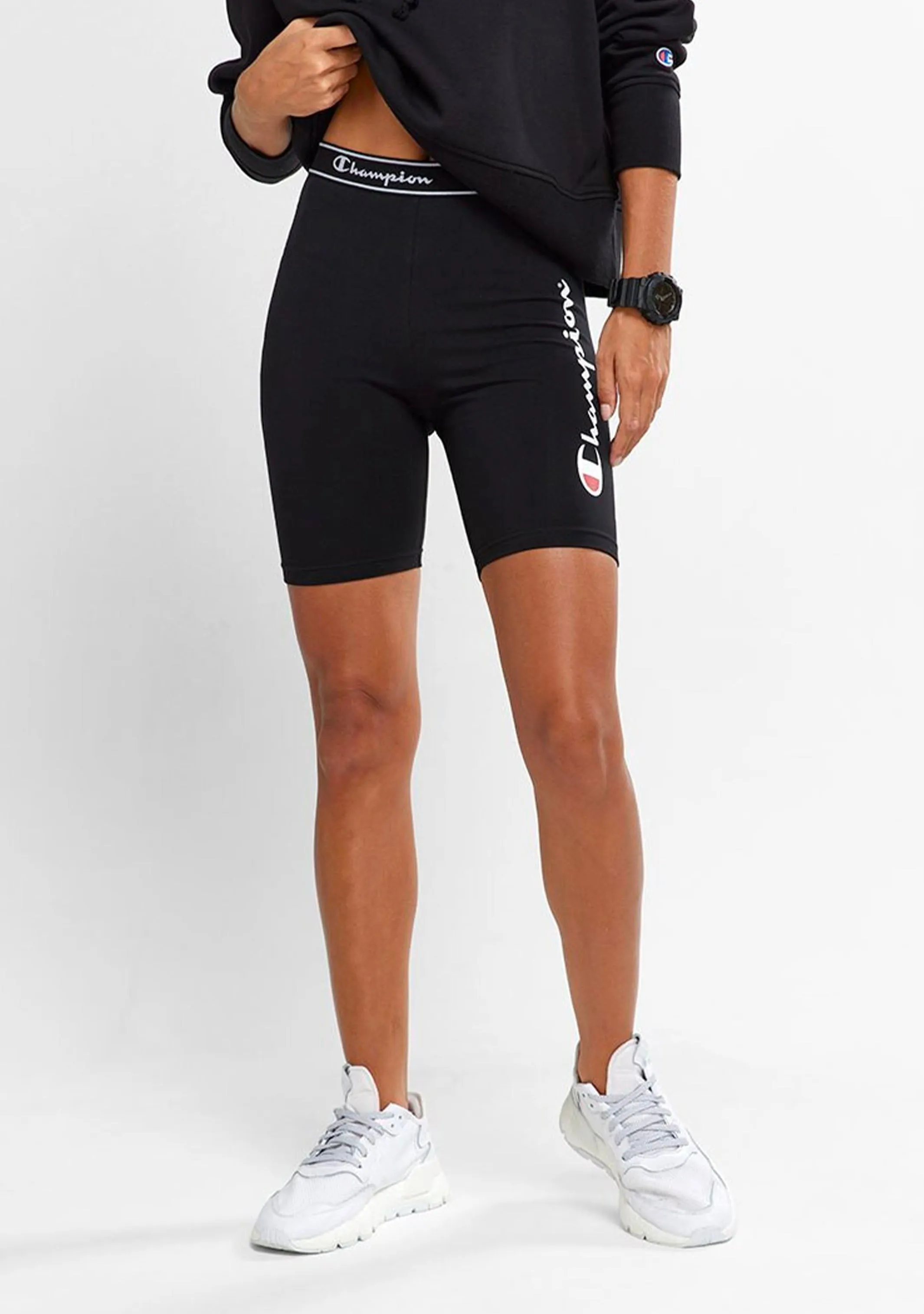 Champion Womens Script Logo Bike Shorts Black <BR> CUM3N BLK
