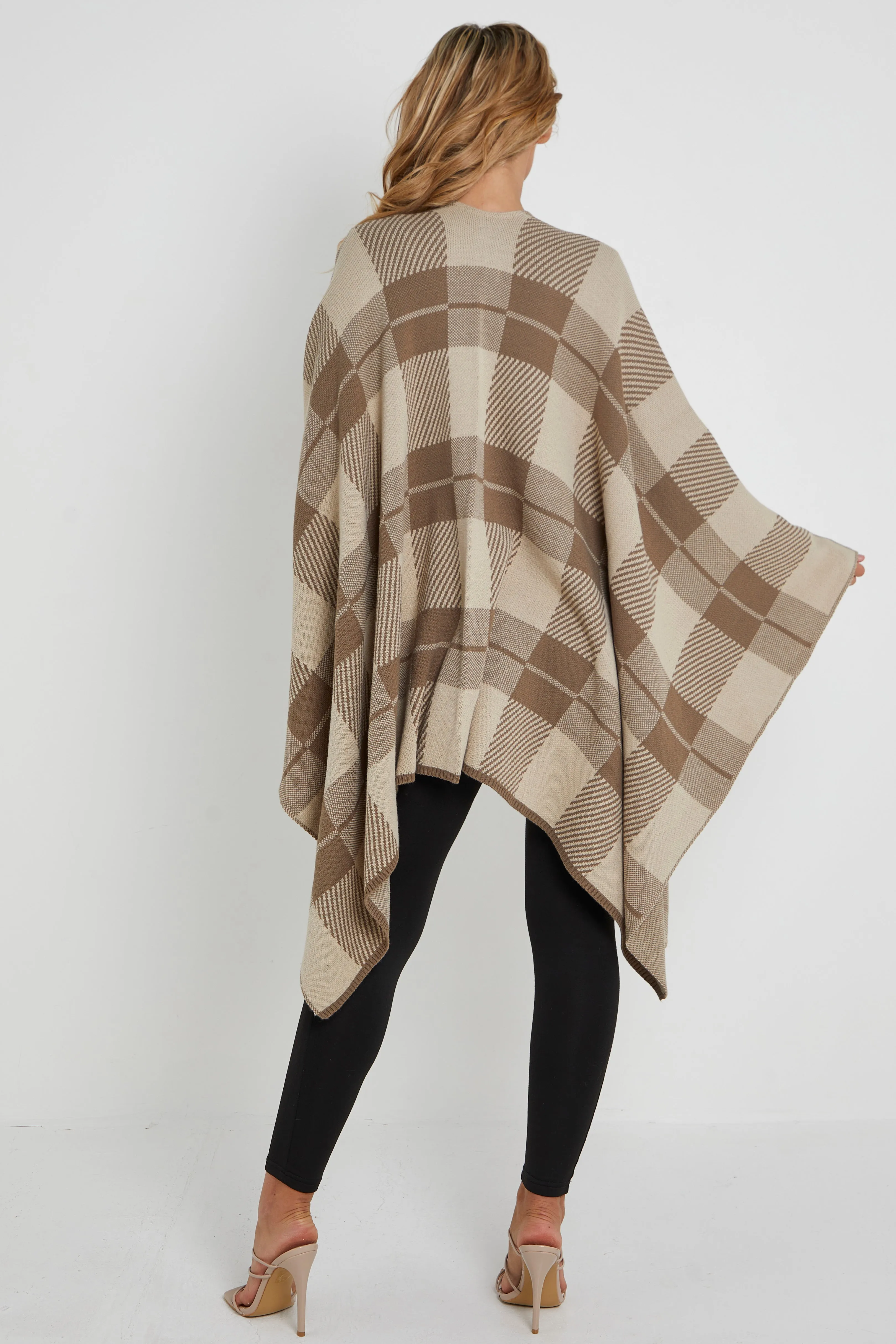 Checked Print Shawl Ponchos