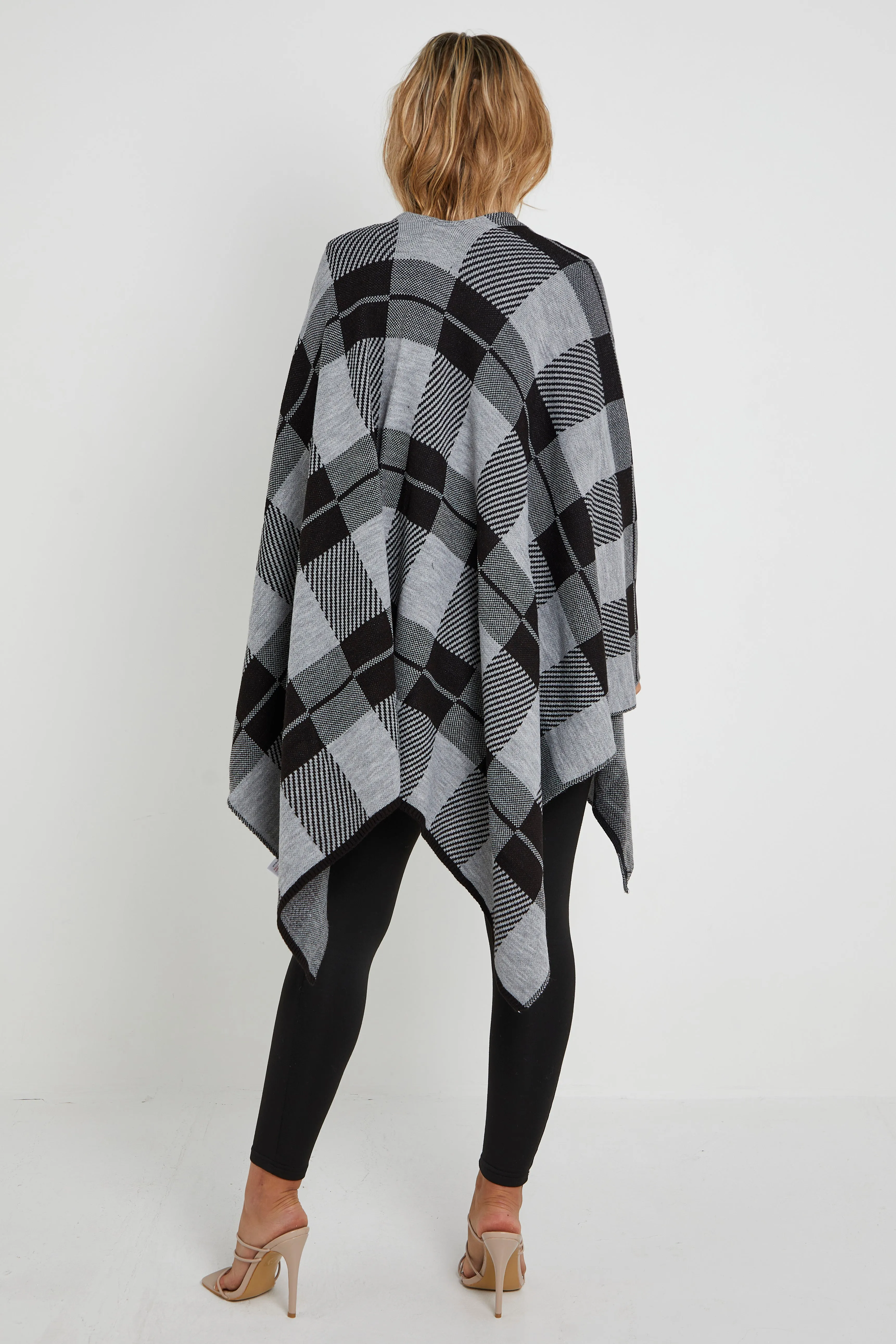 Checked Print Shawl Ponchos