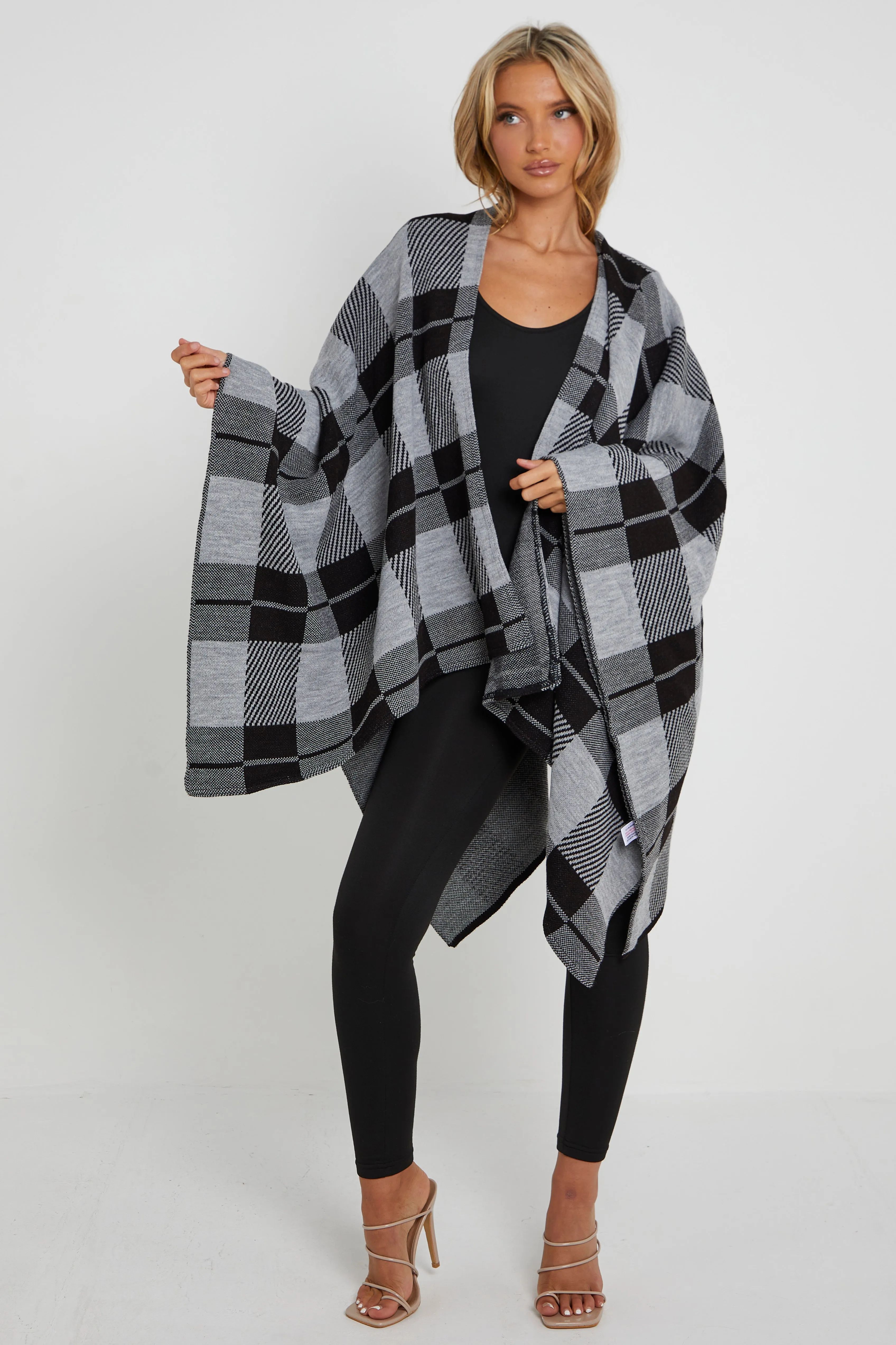 Checked Print Shawl Ponchos