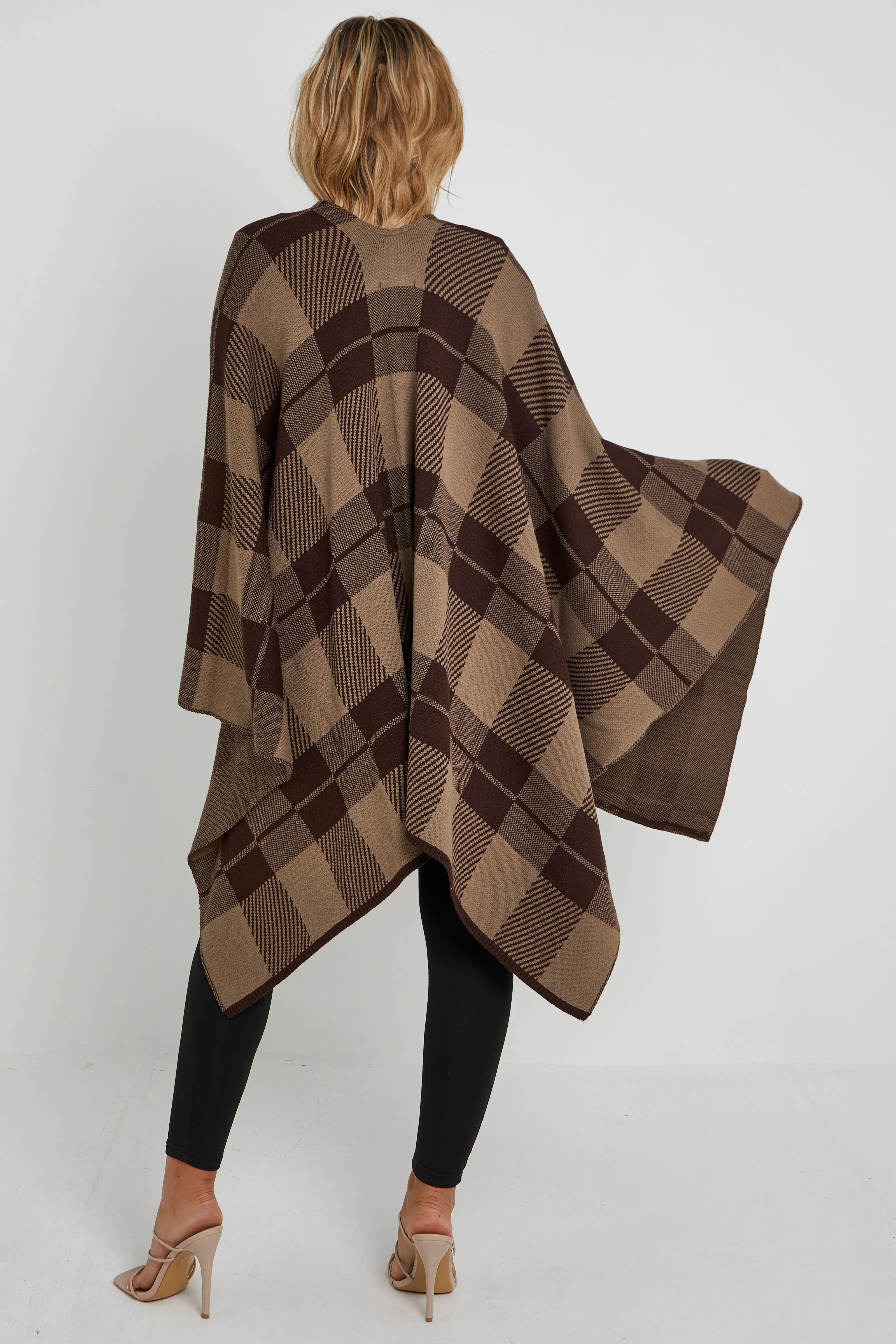 Checked Print Shawl Ponchos