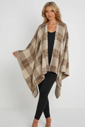 Checked Print Shawl Ponchos