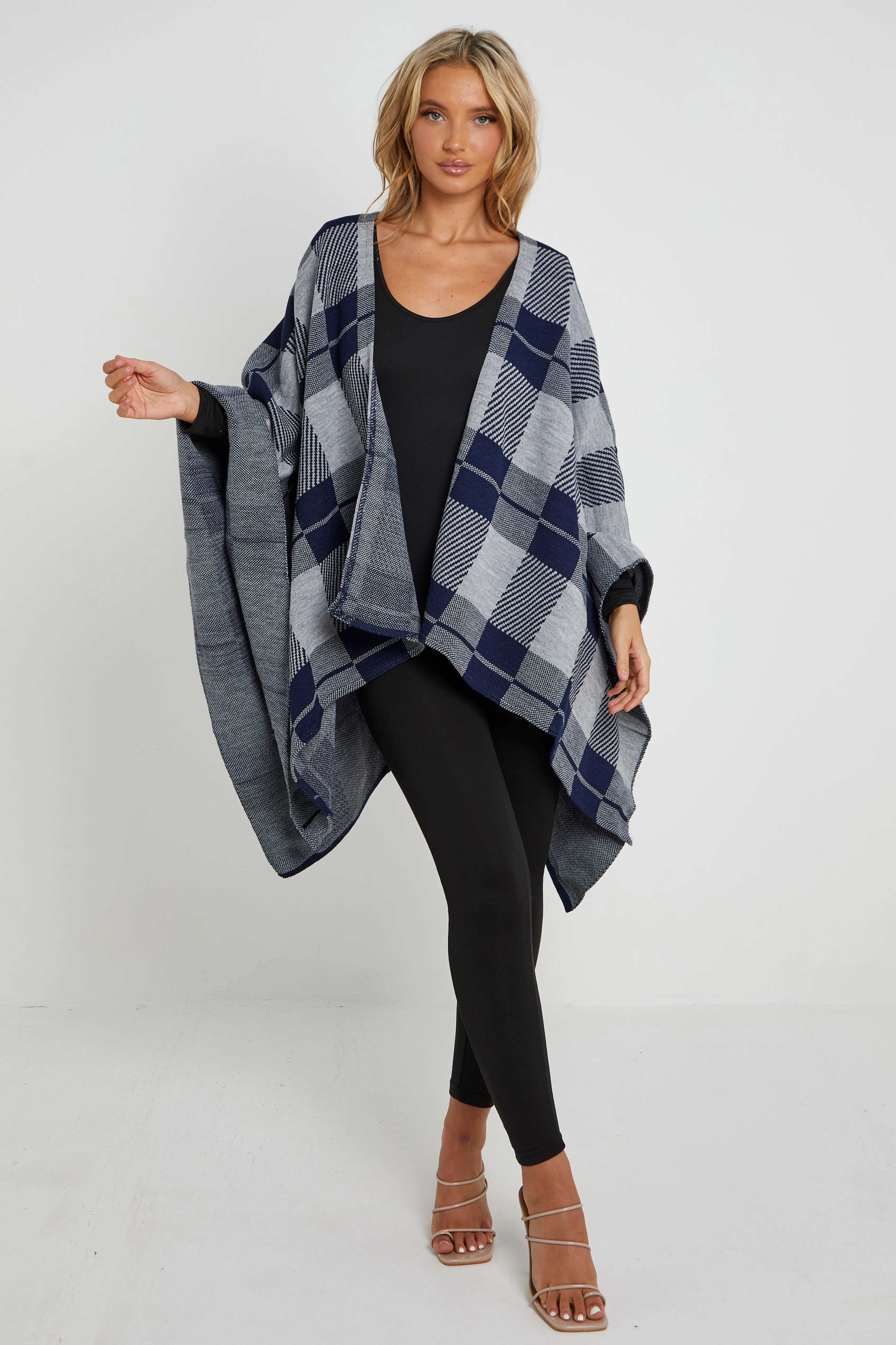 Checked Print Shawl Ponchos