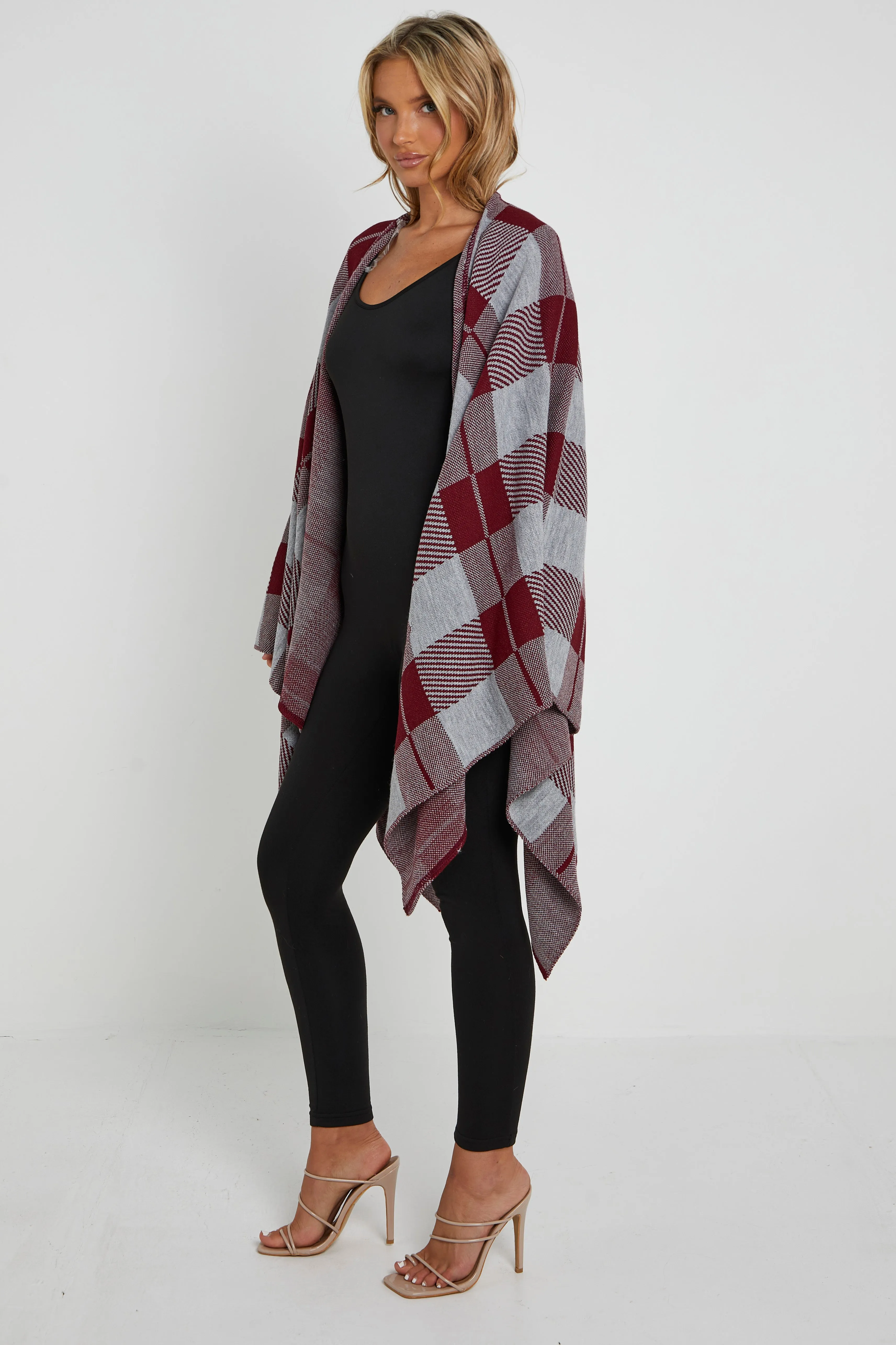 Checked Print Shawl Ponchos