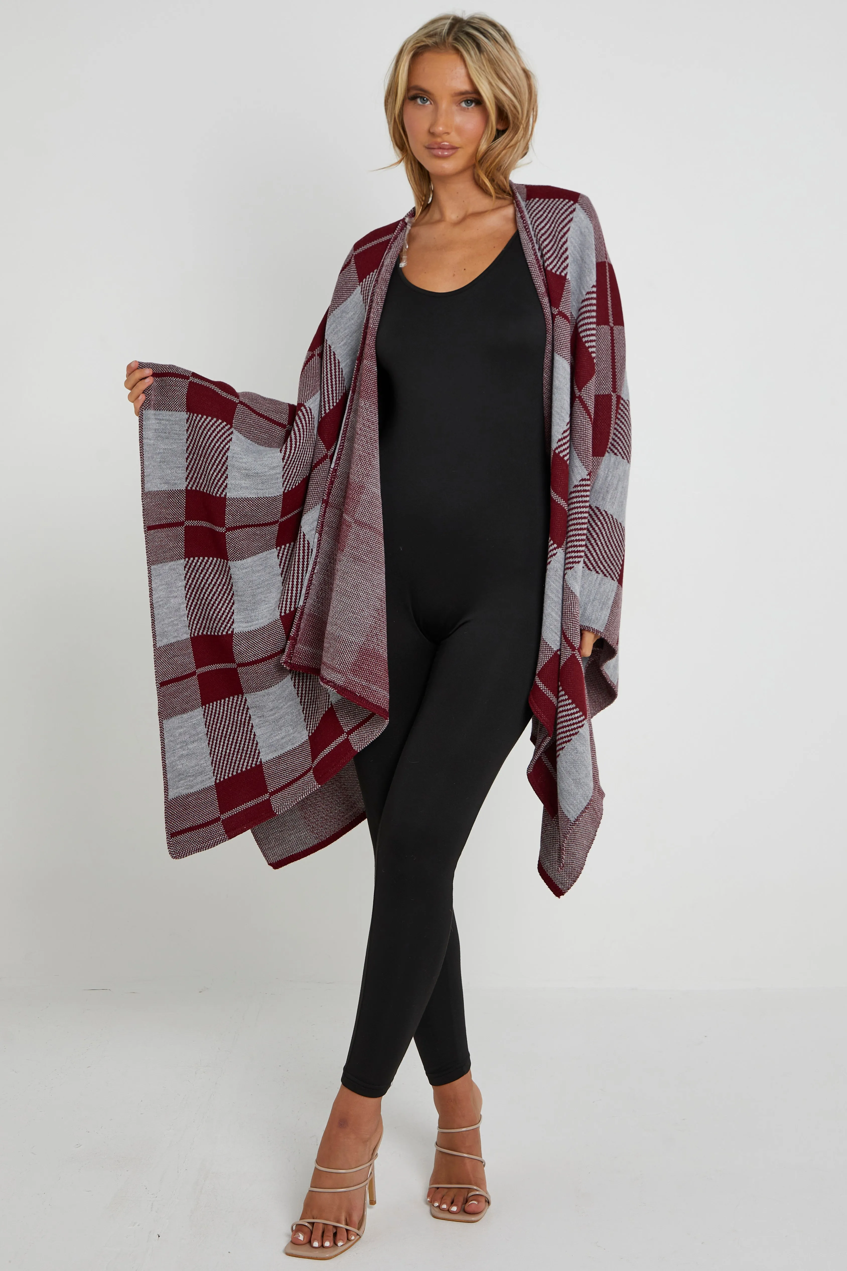 Checked Print Shawl Ponchos