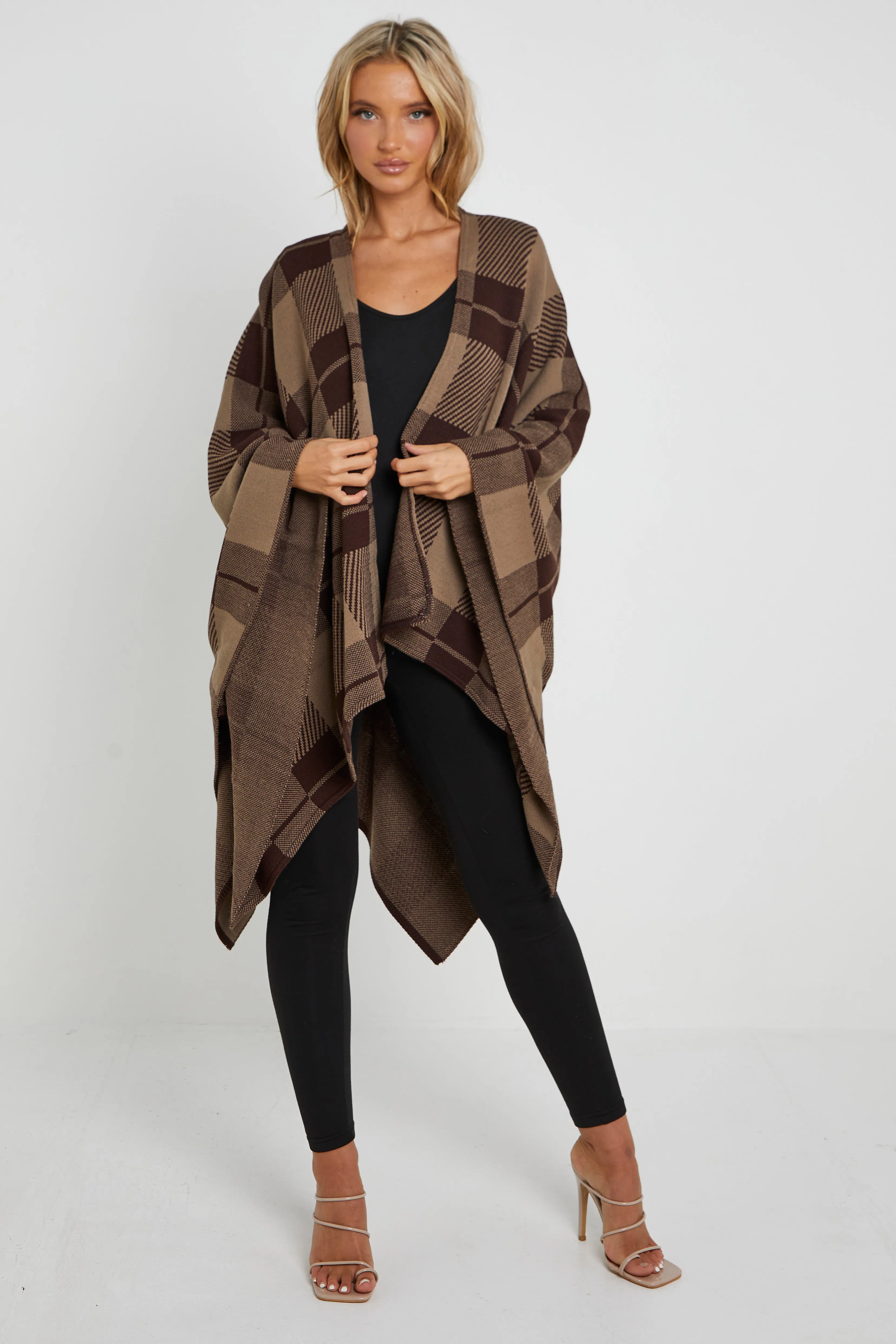 Checked Print Shawl Ponchos