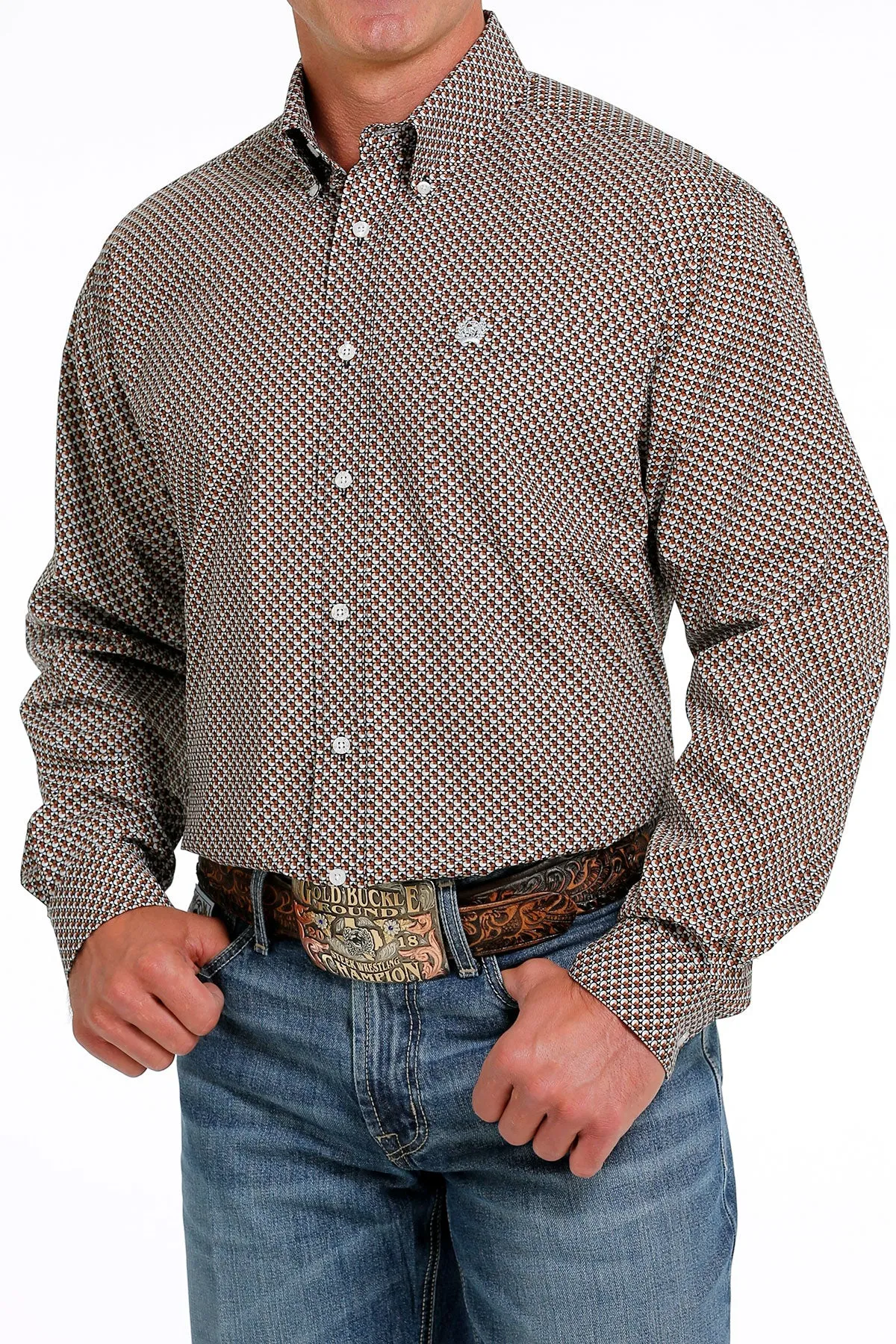Cinch Men's Black and Brown Geometric Button Down Western Shirt