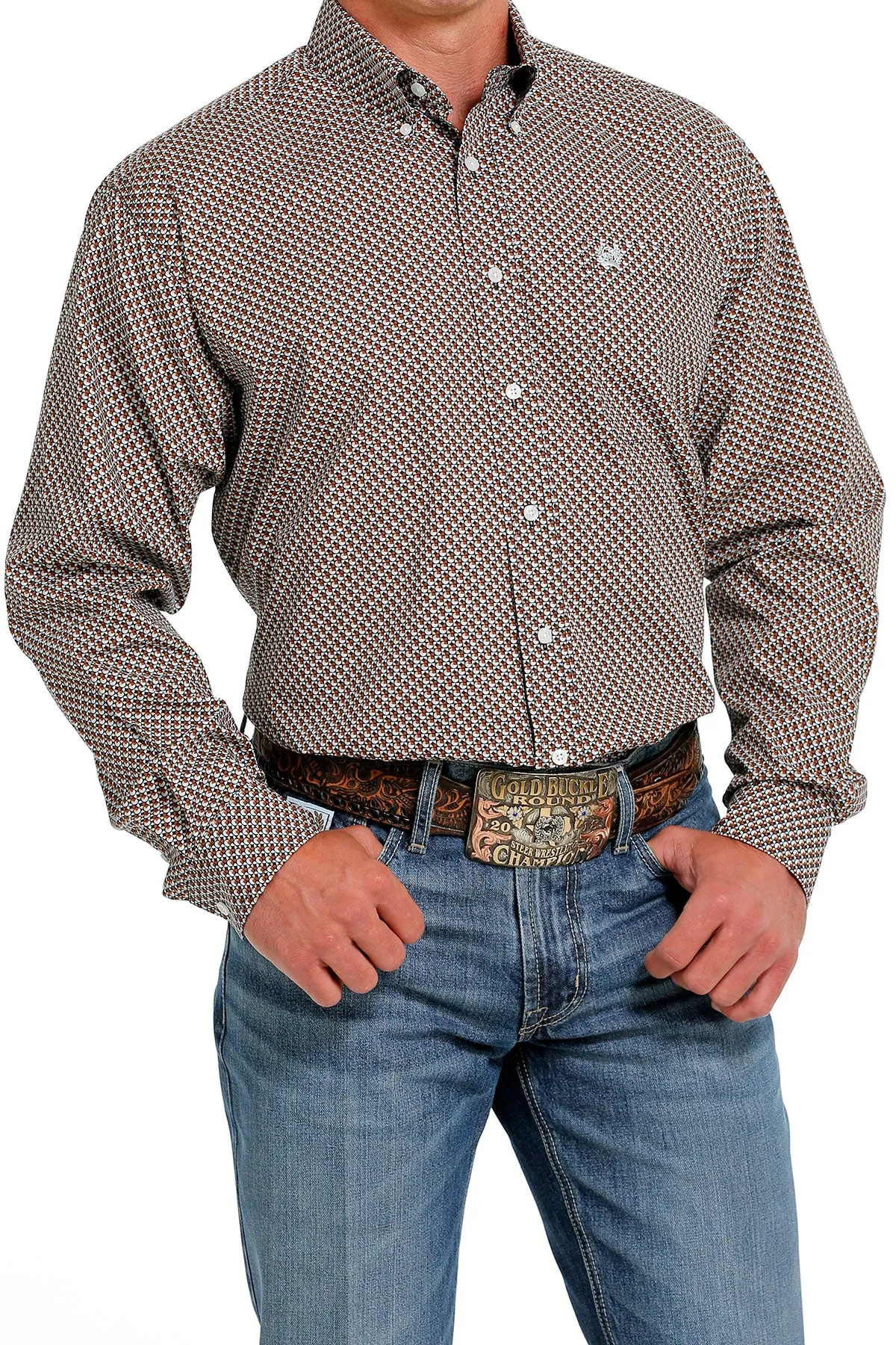 Cinch Men's Black and Brown Geometric Button Down Western Shirt