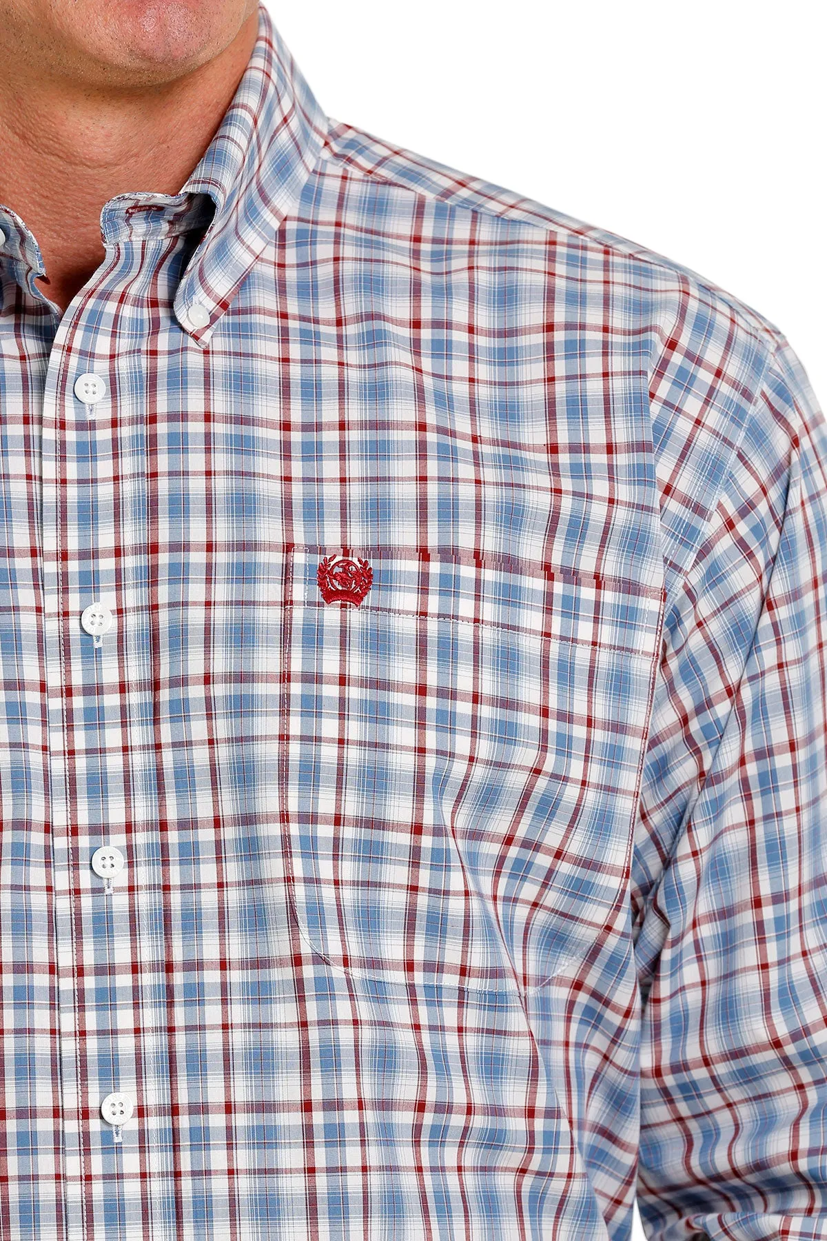 Cinch Men's Cream and Blue Plaid Button Down Western Shirt