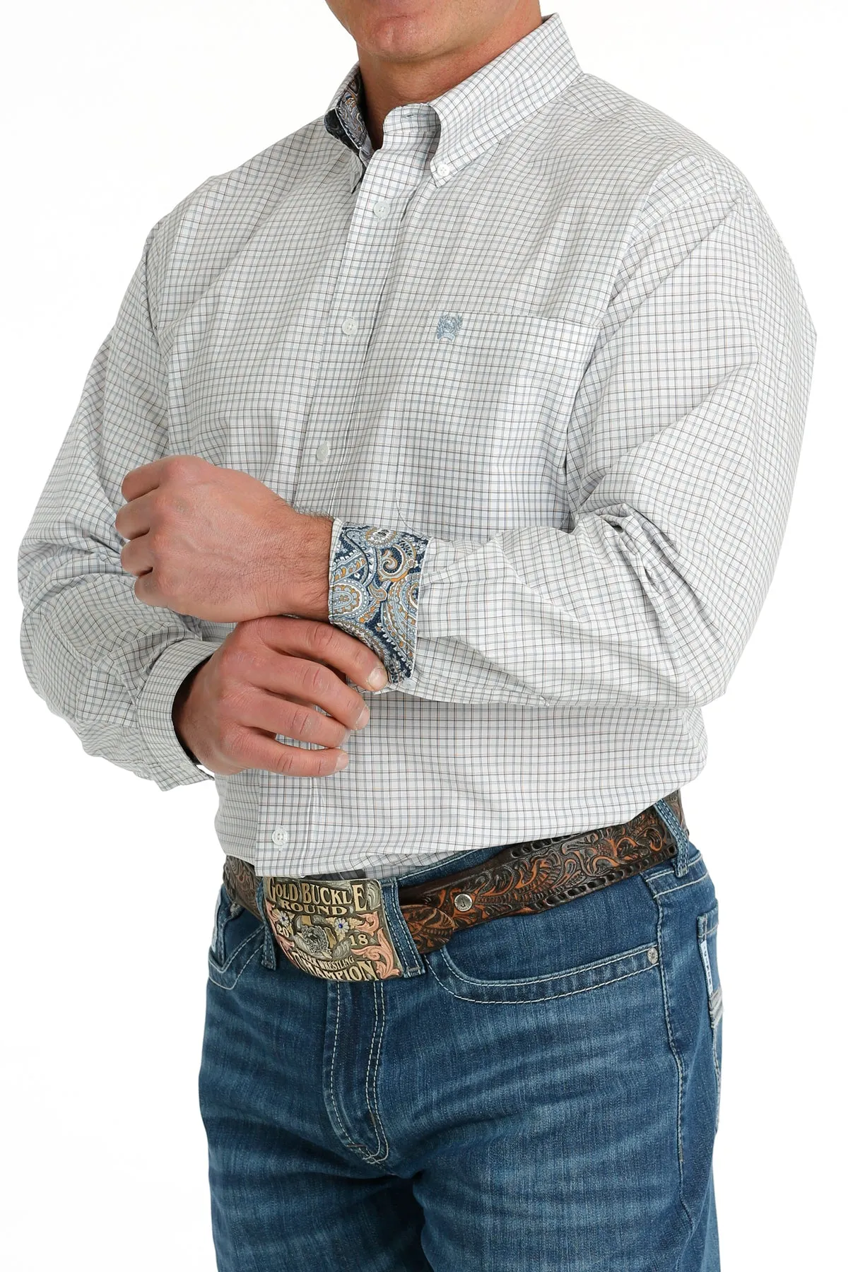 Cinch Men's White and Blue Plaid Western Shirt
