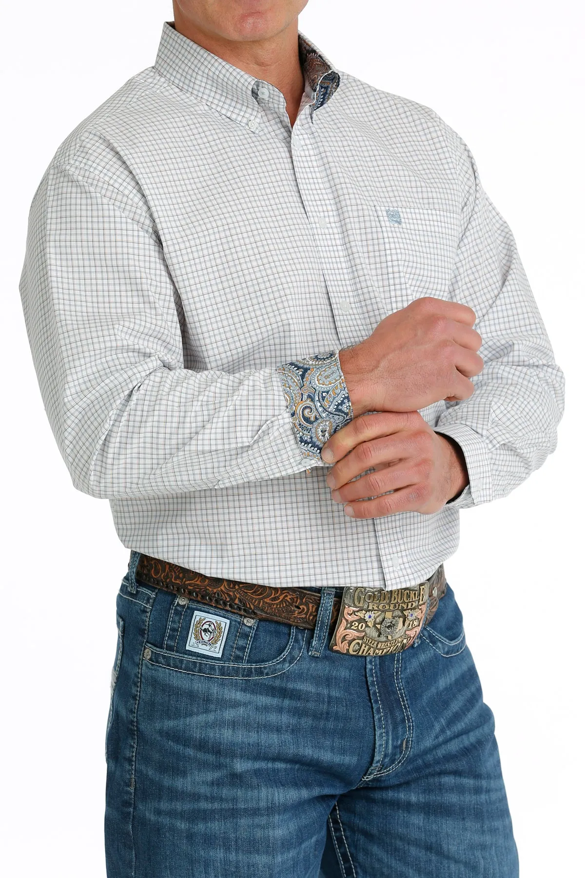 Cinch Men's White and Blue Plaid Western Shirt