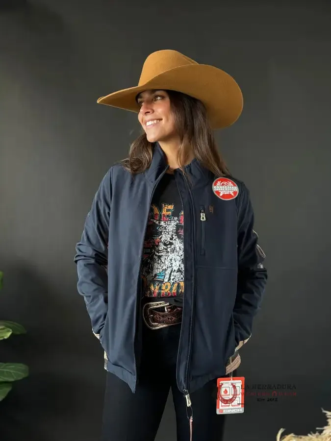 Cinch Womens Blue Yellow Team Logo Softshell Jacket
