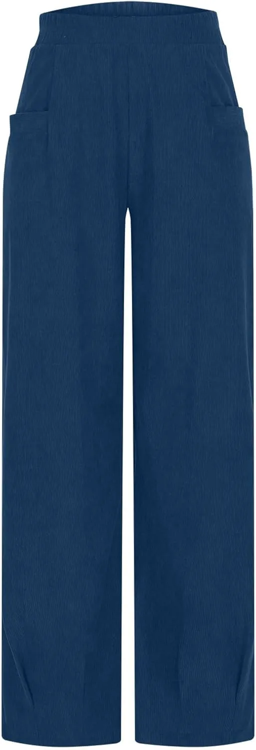 Corduroy Pants for Women High Waisted Trousers 2024 Trendy Fall Business Casual Pants with Pockets Elastic Pants