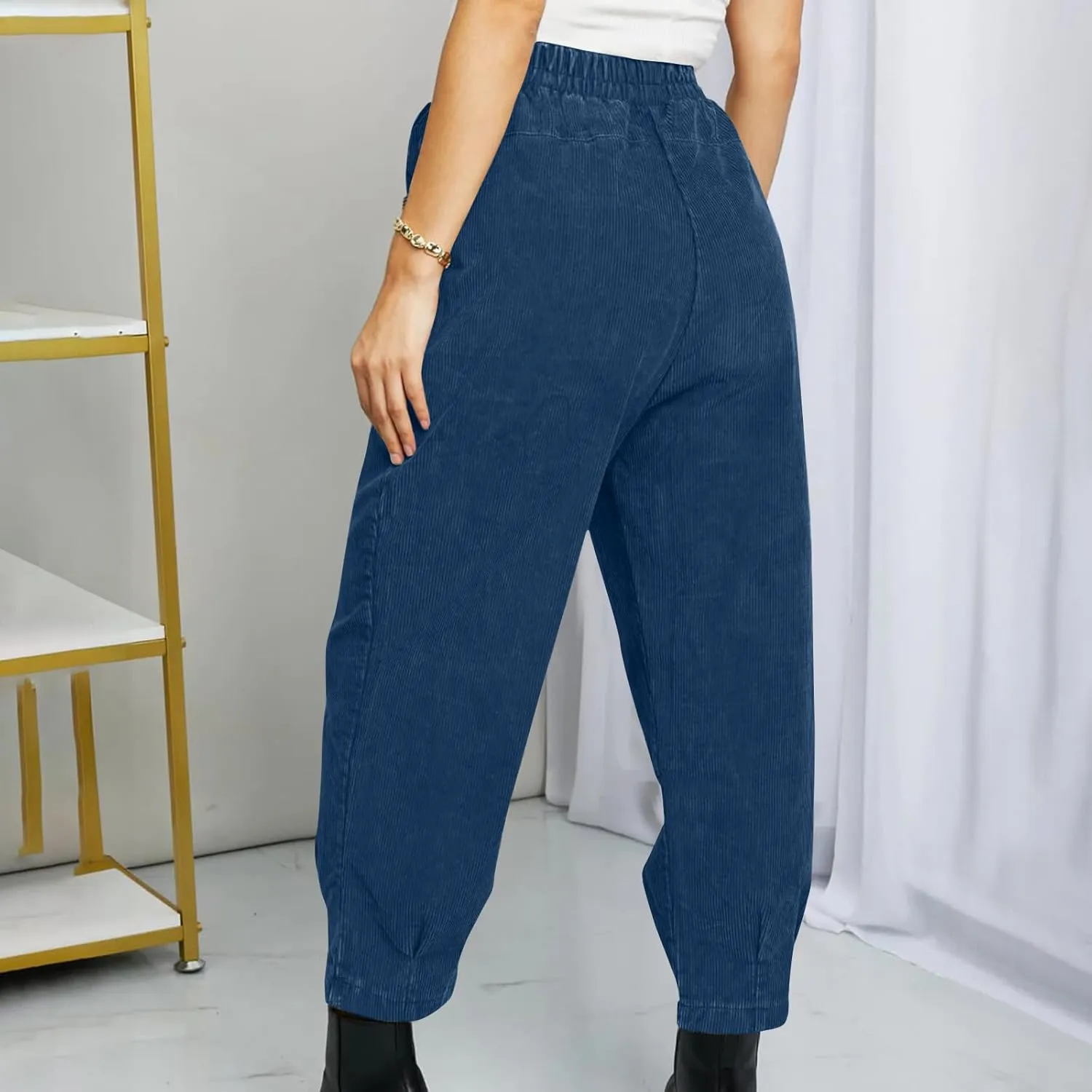 Corduroy Pants for Women High Waisted Trousers 2024 Trendy Fall Business Casual Pants with Pockets Elastic Pants