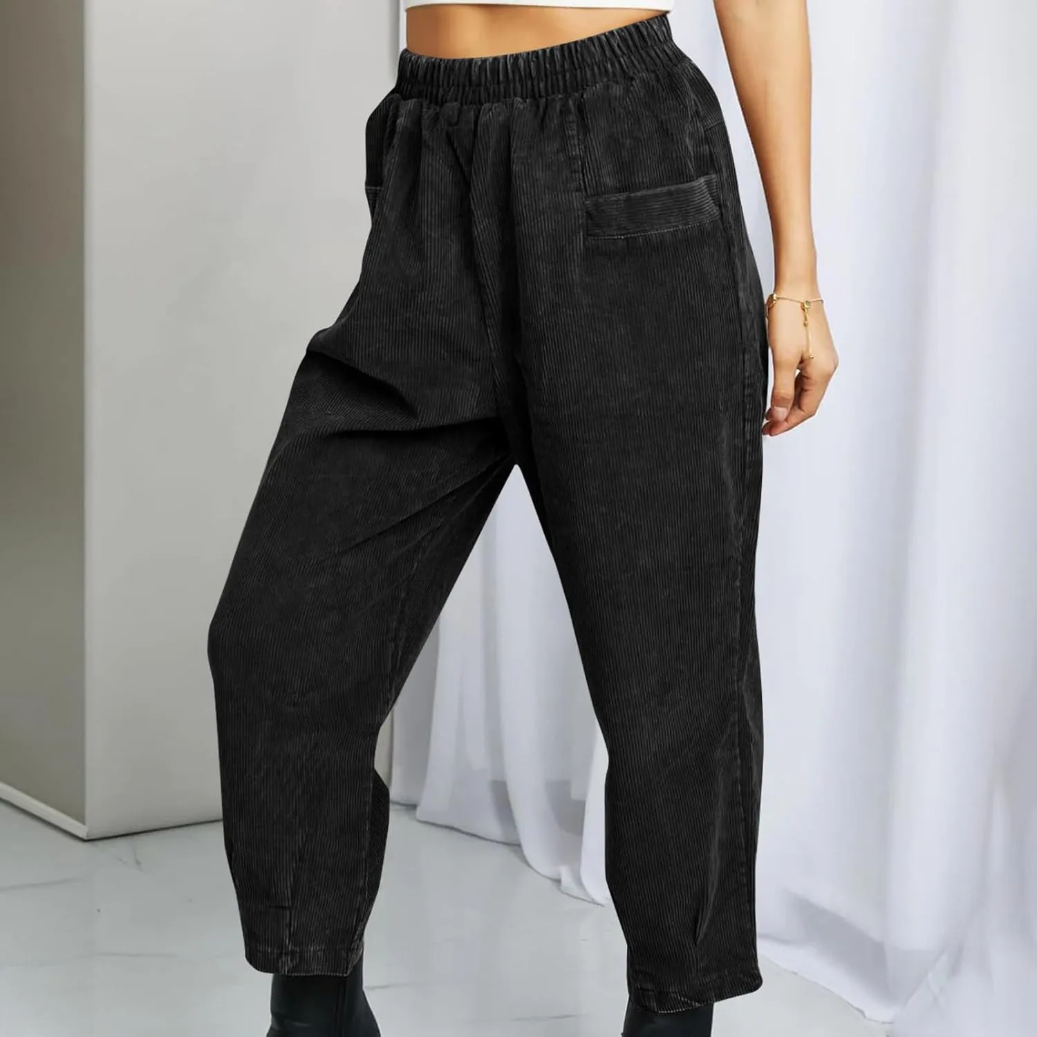 Corduroy Pants for Women High Waisted Trousers 2024 Trendy Fall Business Casual Pants with Pockets Elastic Pants