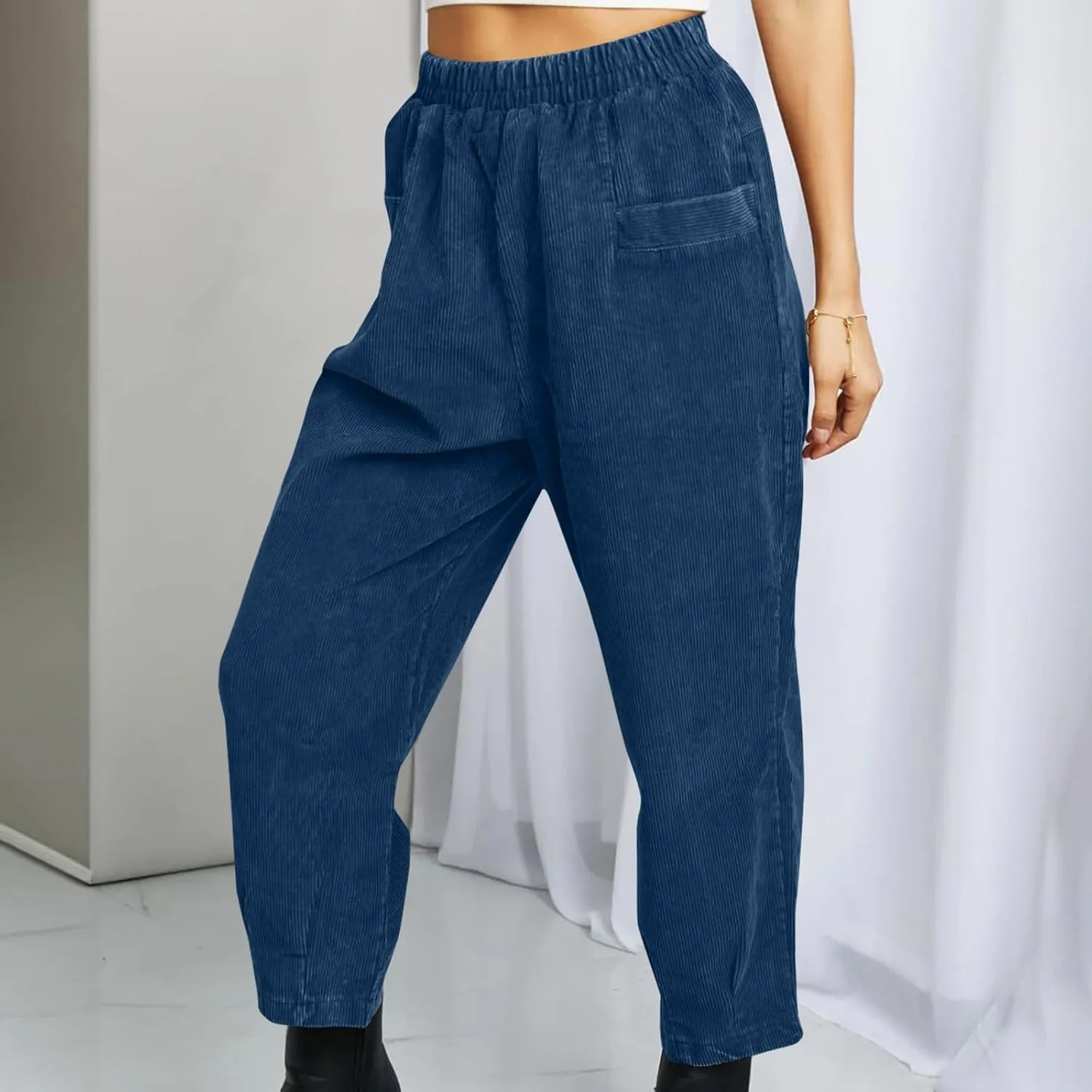 Corduroy Pants for Women High Waisted Trousers 2024 Trendy Fall Business Casual Pants with Pockets Elastic Pants