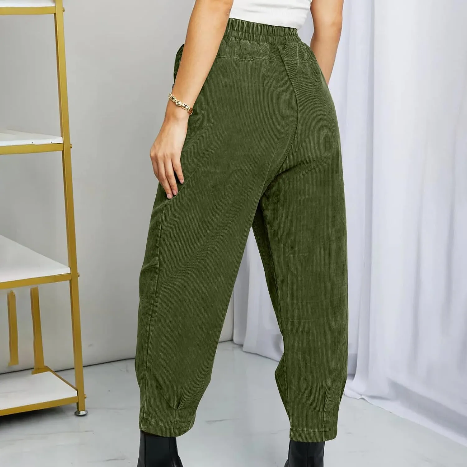 Corduroy Pants for Women High Waisted Trousers 2024 Trendy Fall Business Casual Pants with Pockets Elastic Pants