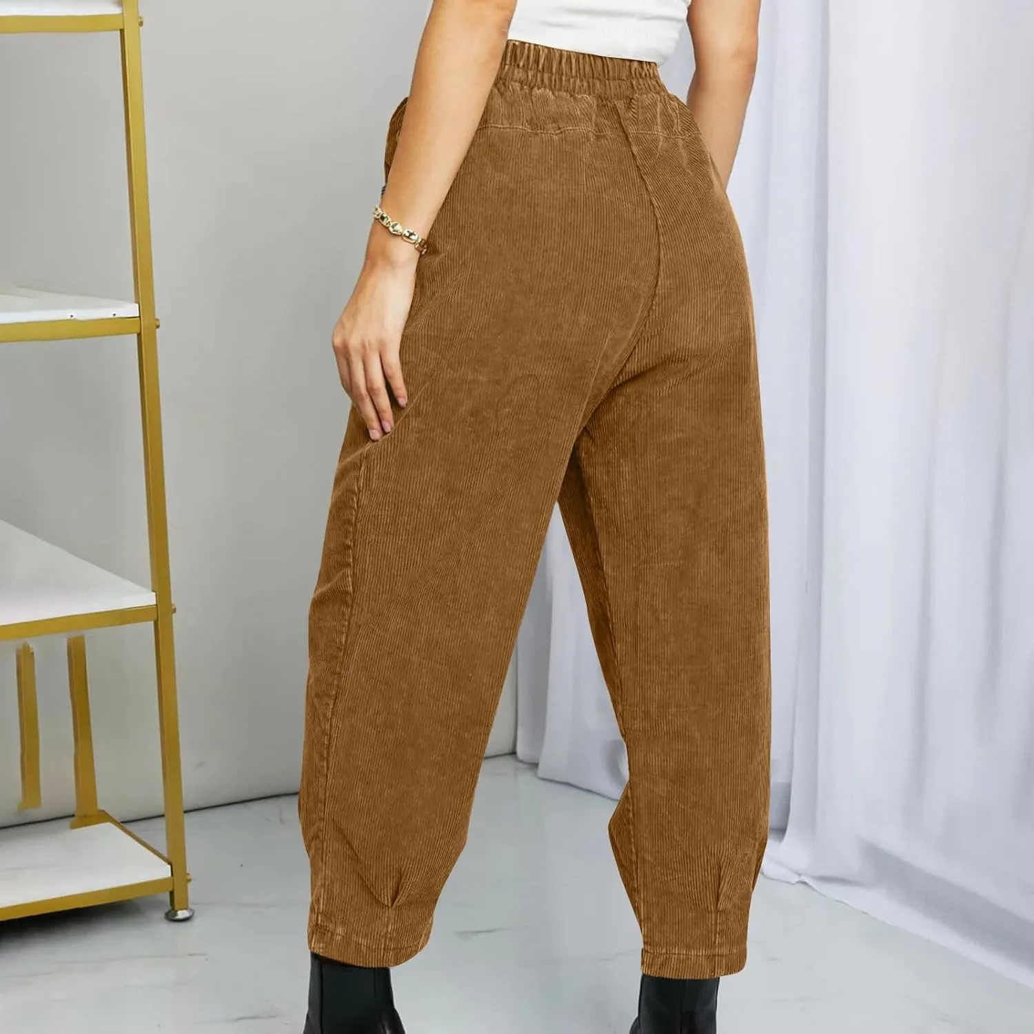 Corduroy Pants for Women High Waisted Trousers 2024 Trendy Fall Business Casual Pants with Pockets Elastic Pants