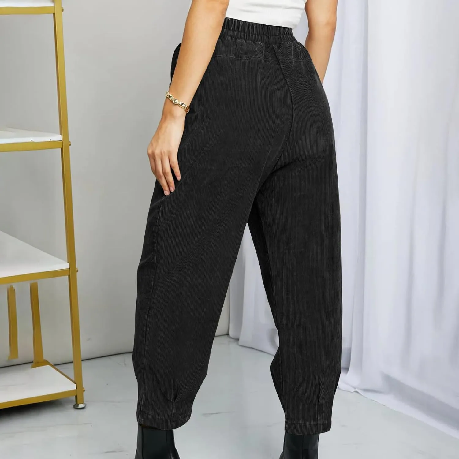 Corduroy Pants for Women High Waisted Trousers 2024 Trendy Fall Business Casual Pants with Pockets Elastic Pants