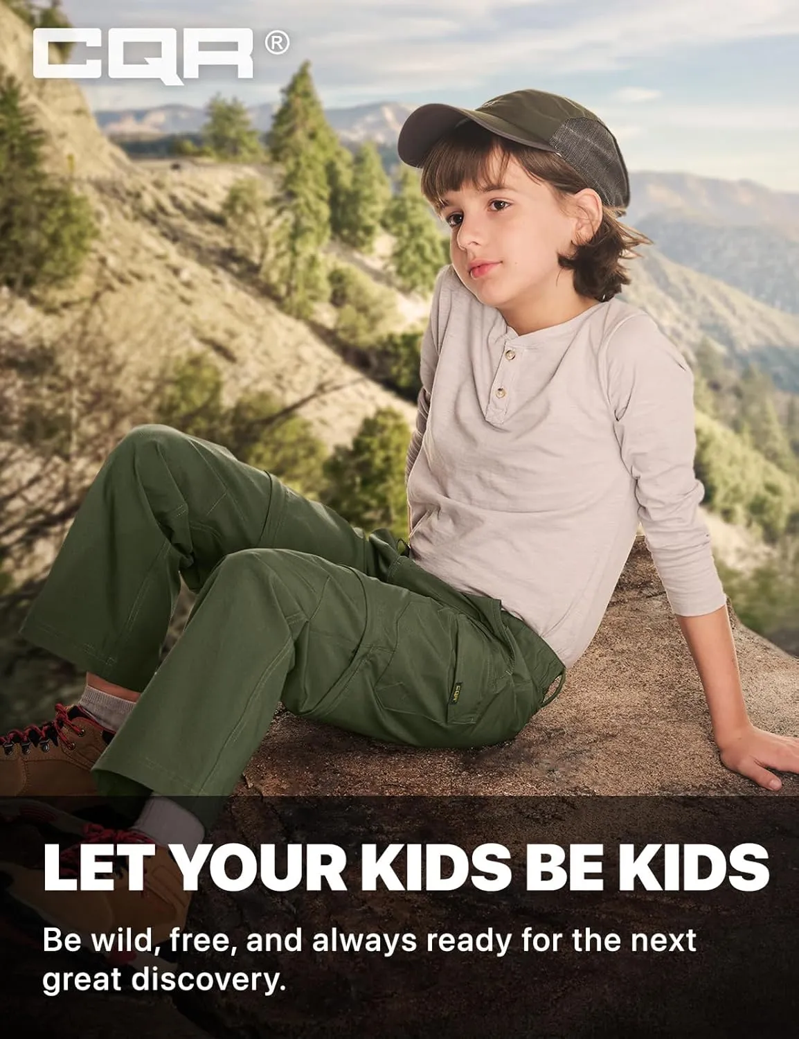 CQR Kids Youth Hiking Cargo Pants, UPF 50  Quick Dry Convertible Zip Off Pants, Outdoor Camping Pants