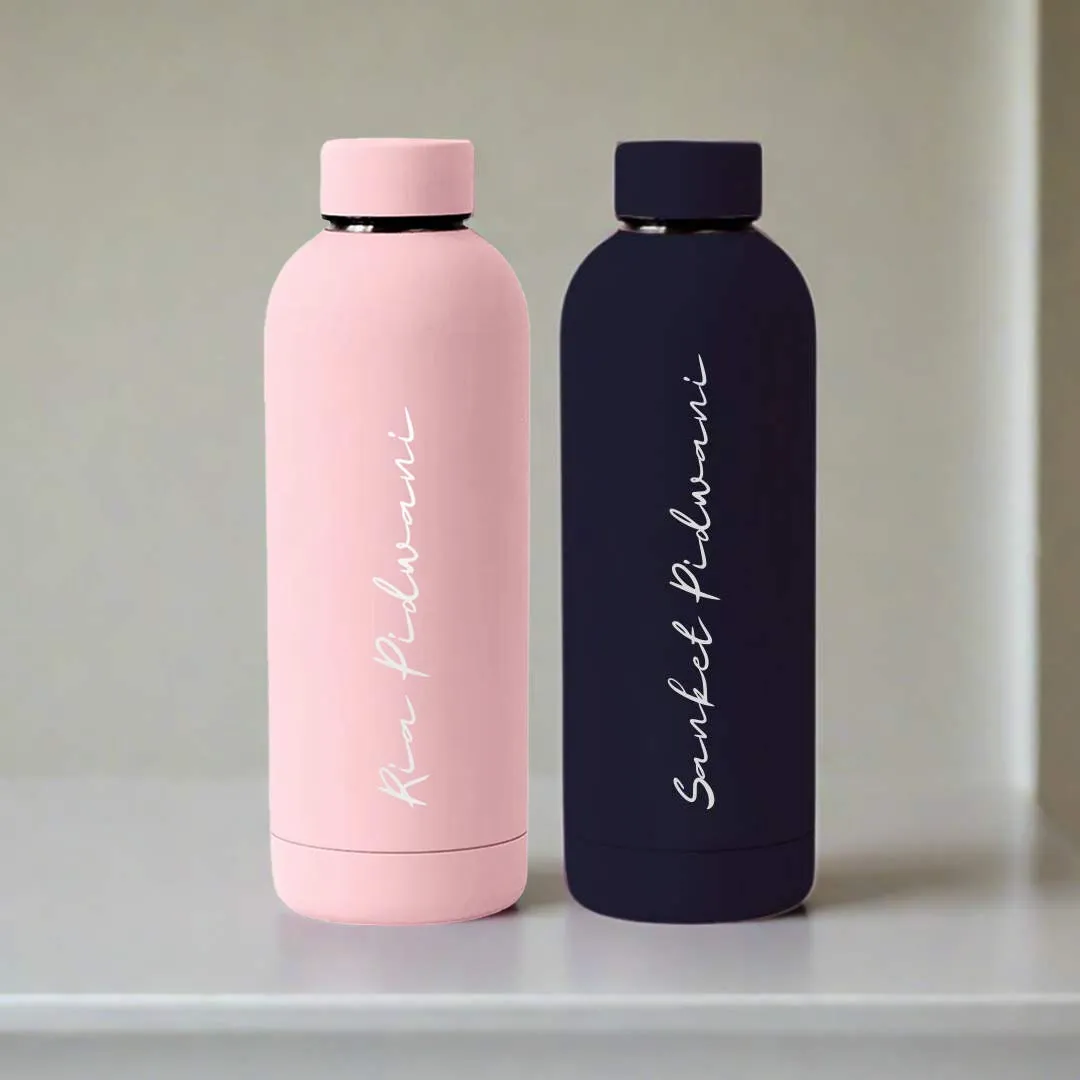 Customized Water Bottles with Names Stainless Steel Double Insulated Water Bottles for Travel Office Gym Home BPA Free, Leakproof-SET OF 2