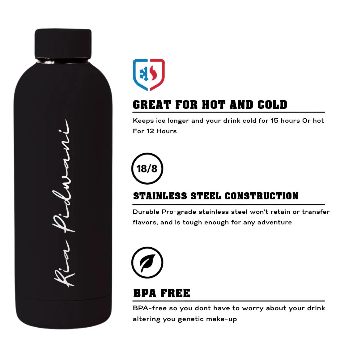 Customized Water Bottles with Names Stainless Steel Double Insulated Water Bottles for Travel Office Gym Home BPA Free, Leakproof-SET OF 2