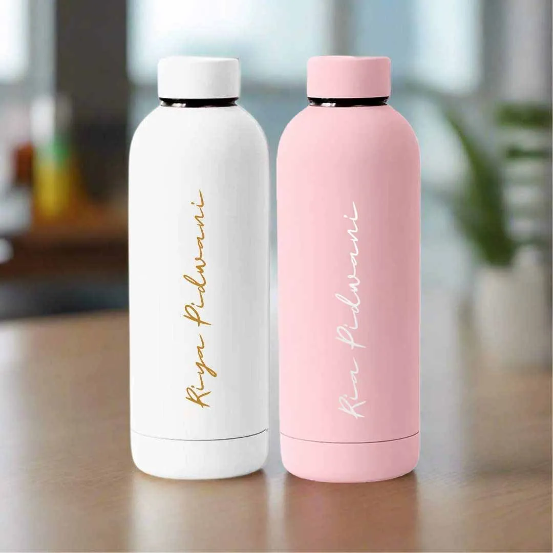 Customized Water Bottles with Names Stainless Steel Double Insulated Water Bottles for Travel Office Gym Home BPA Free, Leakproof-SET OF 2