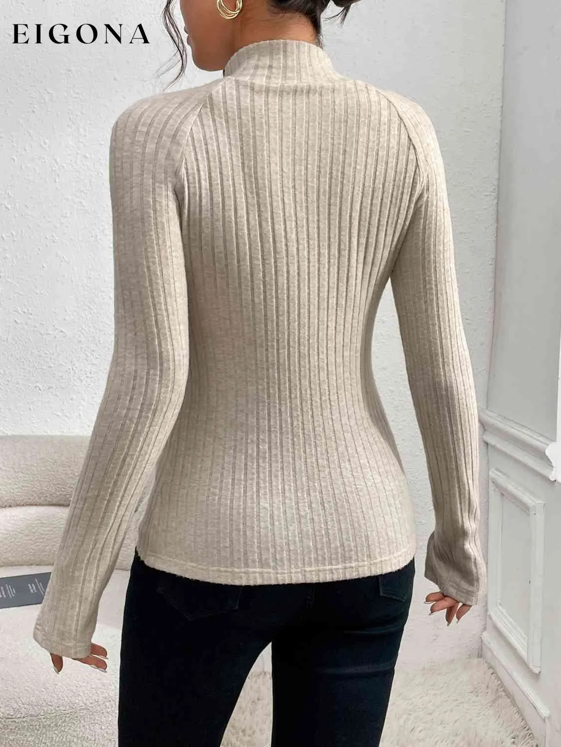Cutout Mock Neck Long Sleeve Blouses