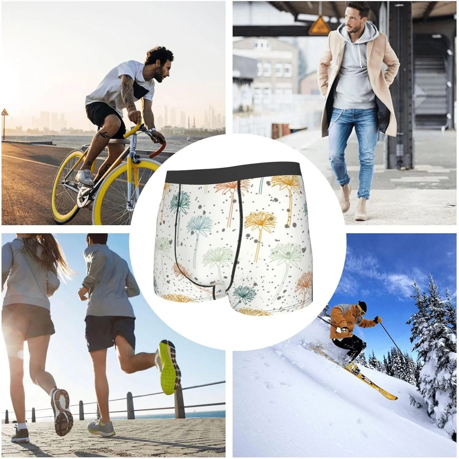 Dandelion Print Boxer Briefs For Men Breathable Underwear-