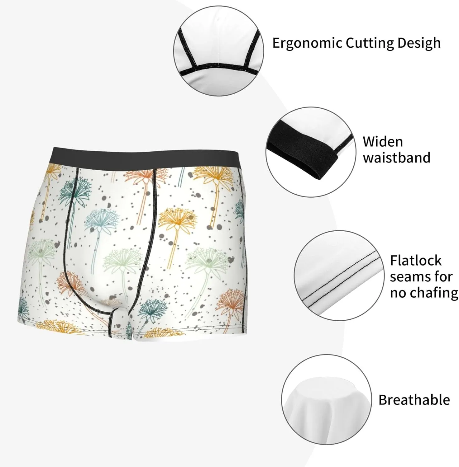 Dandelion Print Boxer Briefs For Men Breathable Underwear-