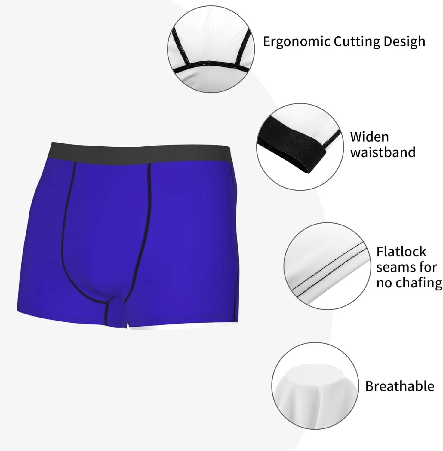 Darkblue Print Boxer Briefs For Men Breathable Underwear-