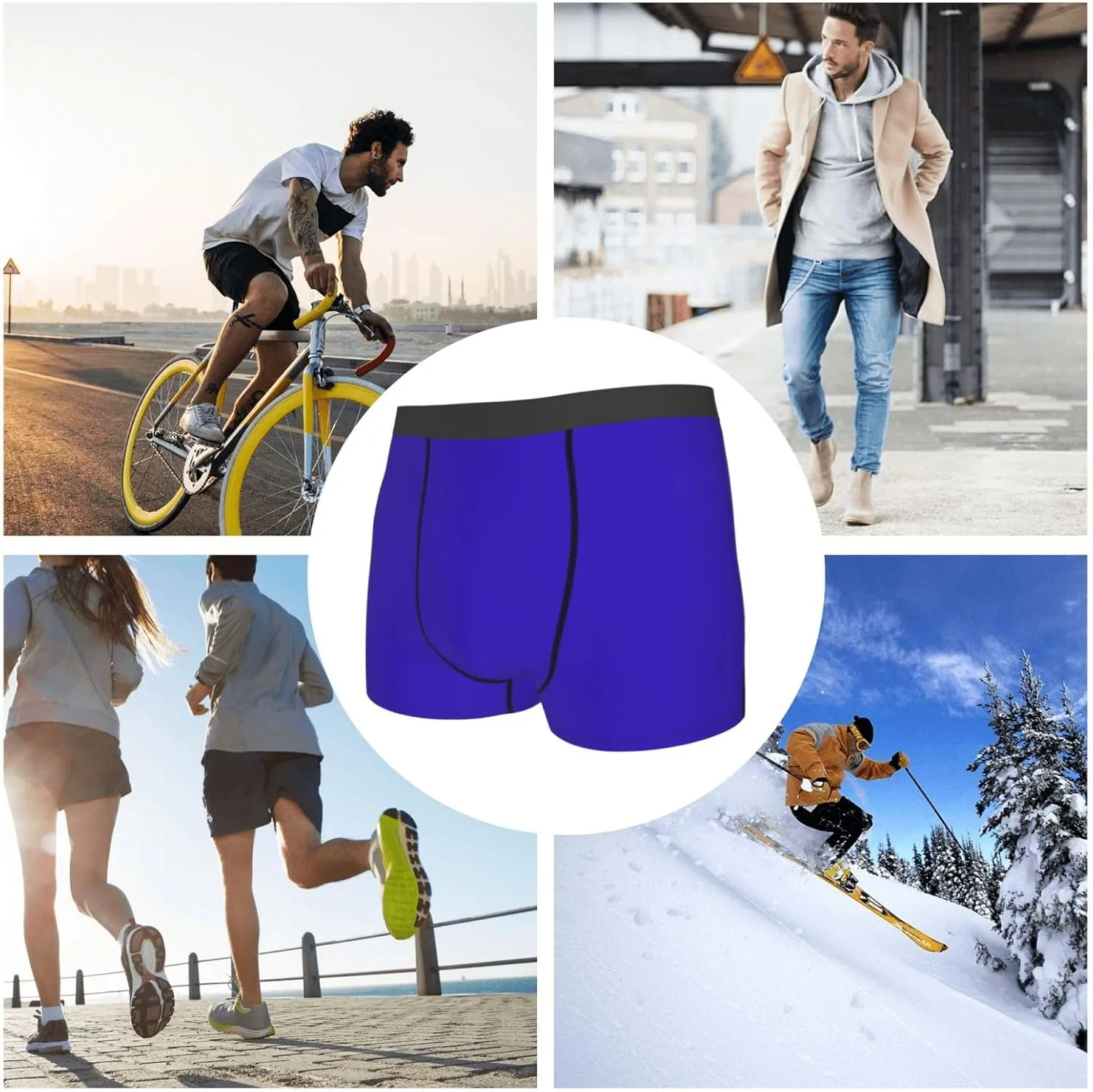 Darkblue Print Boxer Briefs For Men Breathable Underwear-