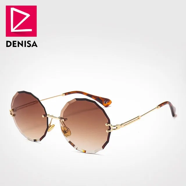 DENISA Vintage Round Sunglasses Women Men 2019 Fashion Rimless Glasses Retro Pink Sun Glasses Women UV400 zonnebril dames G18604