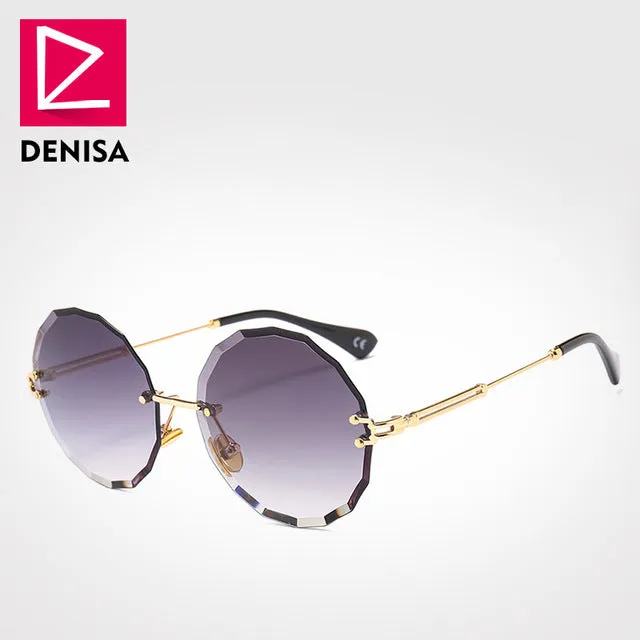 DENISA Vintage Round Sunglasses Women Men 2019 Fashion Rimless Glasses Retro Pink Sun Glasses Women UV400 zonnebril dames G18604