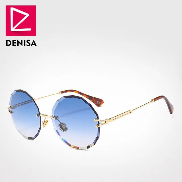 DENISA Vintage Round Sunglasses Women Men 2019 Fashion Rimless Glasses Retro Pink Sun Glasses Women UV400 zonnebril dames G18604