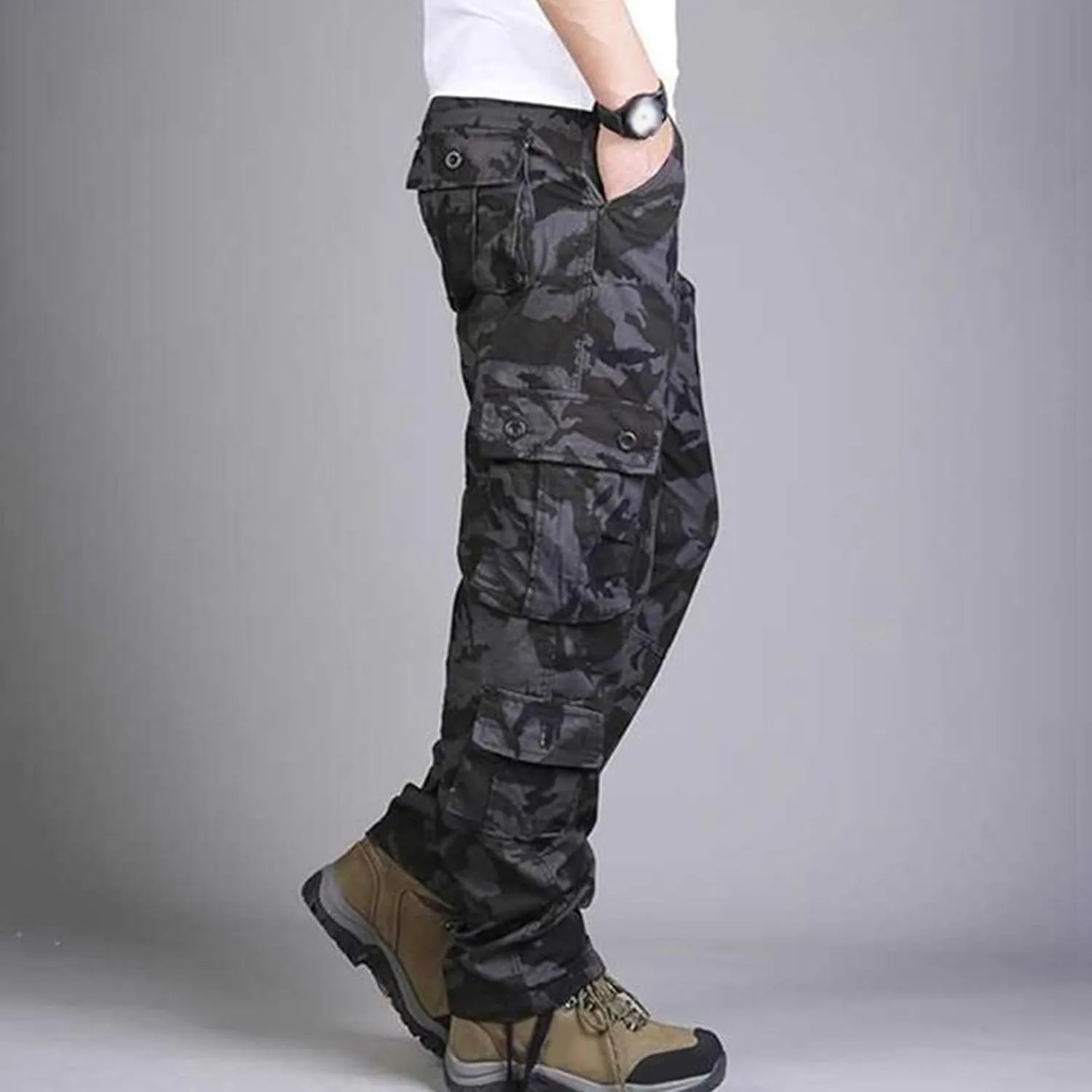 DGHM-JLMY Men's Wild Cargo Pants Cotton Casual Work Hiking Pant Overalls Outdoor Athletic Camo Pants with Pockets