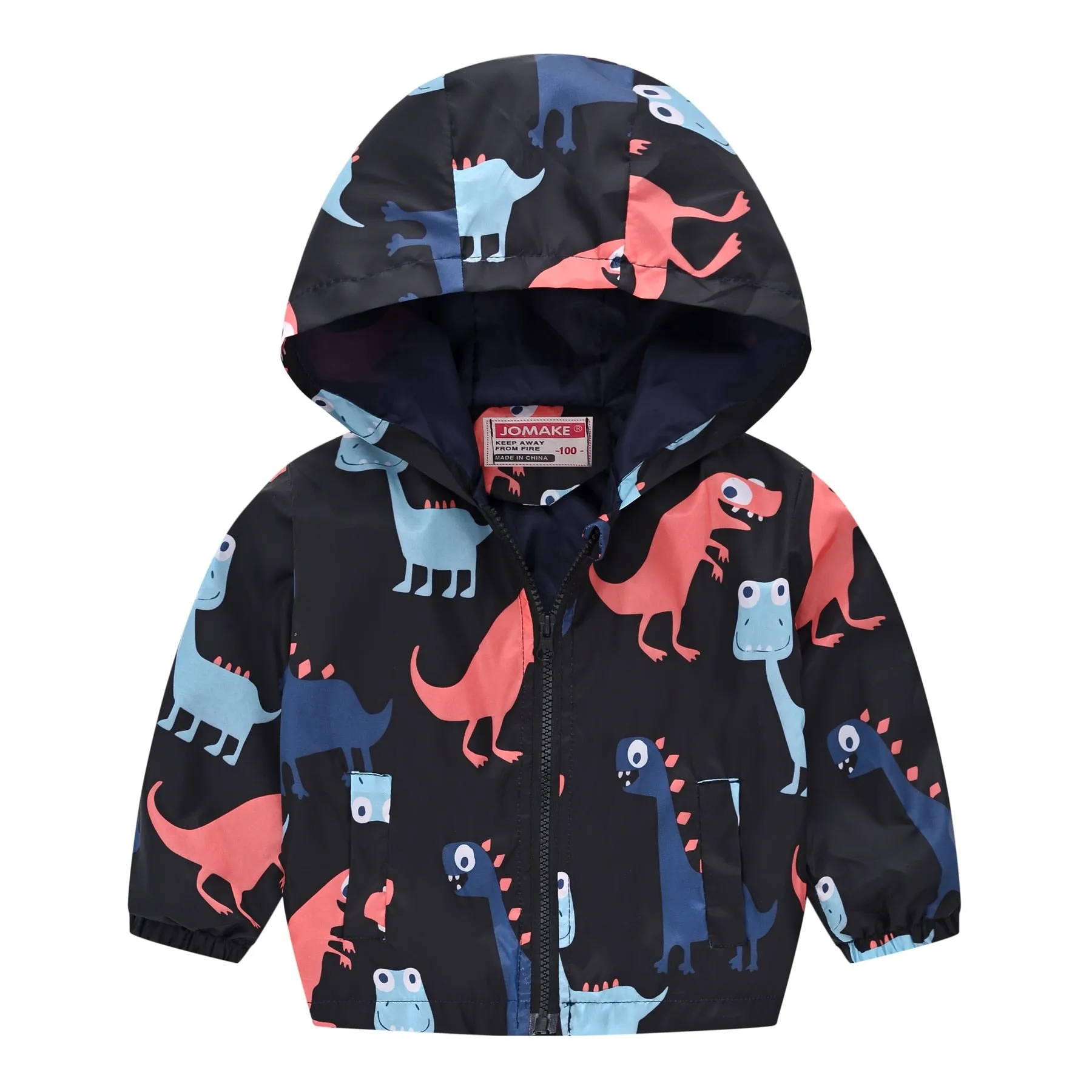 Dinosaurs Graphic Print Kids Boys Windproof Hooded Jackets
