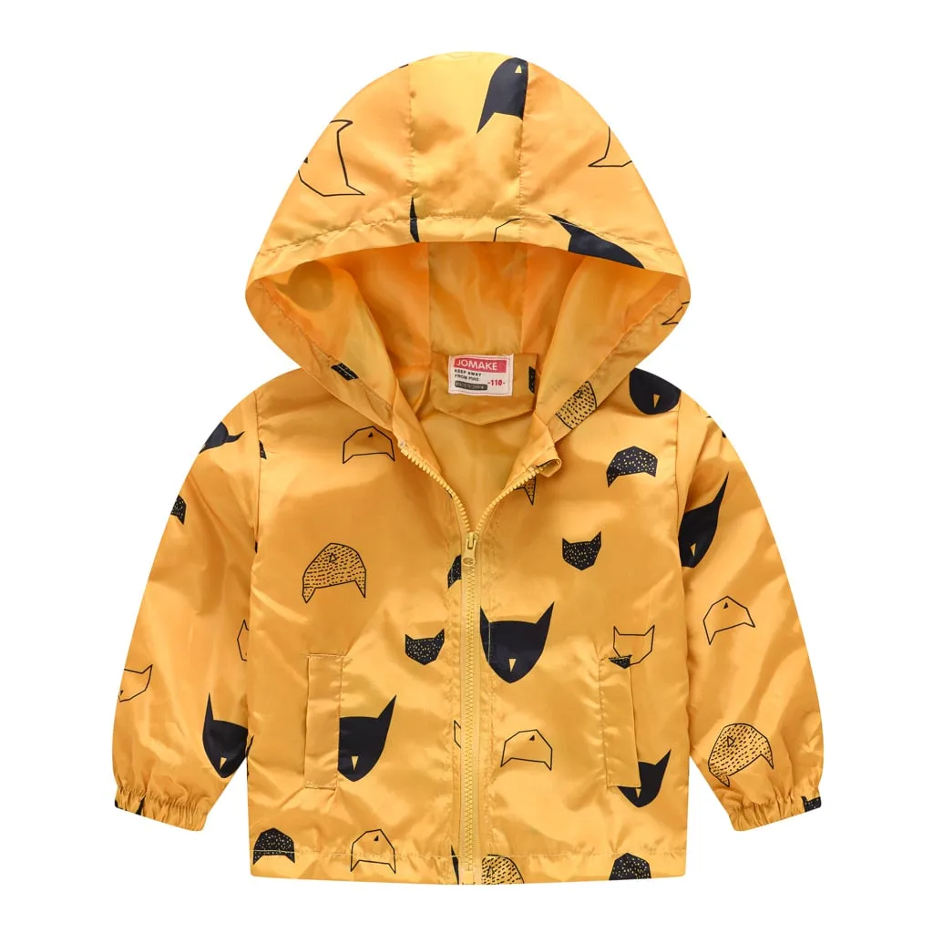 Dinosaurs Graphic Print Kids Boys Windproof Hooded Jackets