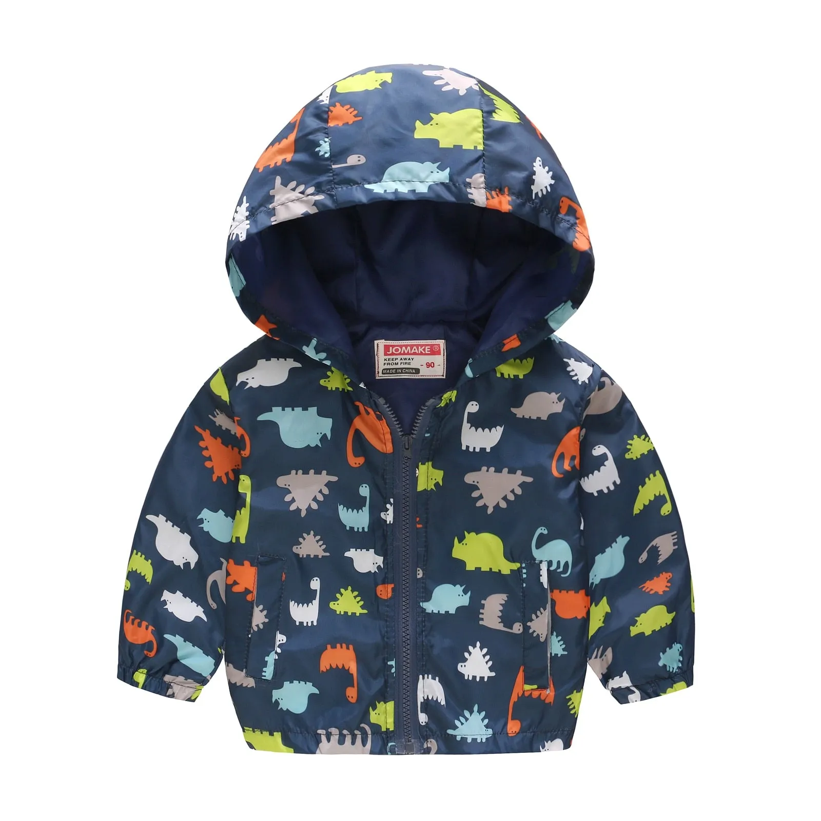 Dinosaurs Graphic Print Kids Boys Windproof Hooded Jackets