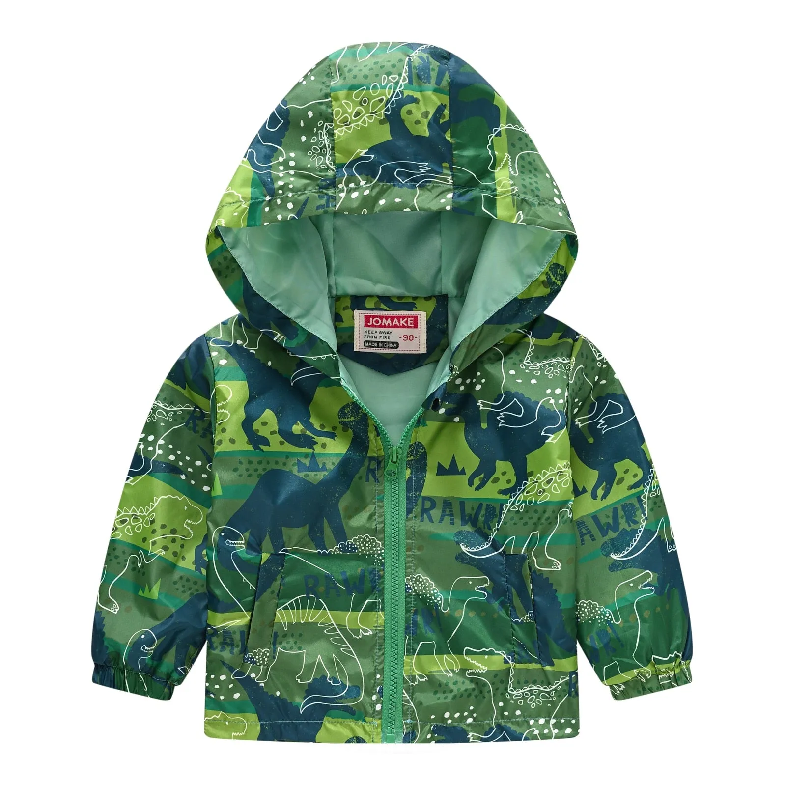 Dinosaurs Graphic Print Kids Boys Windproof Hooded Jackets