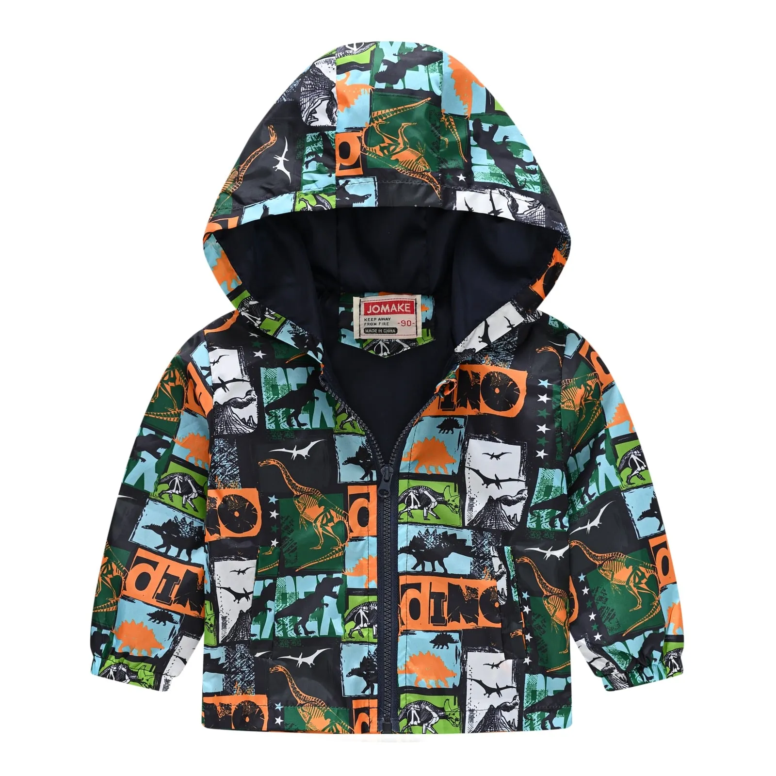 Dinosaurs Graphic Print Kids Boys Windproof Hooded Jackets