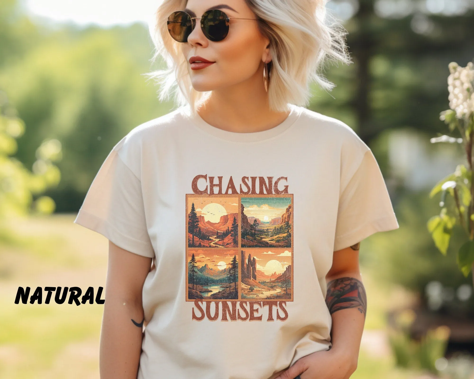Distressed Retro Chasing Sunsets National Parks Shirt, Hiking Shirt, Camping Shirt