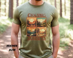 Distressed Retro Chasing Sunsets National Parks Shirt, Hiking Shirt, Camping Shirt