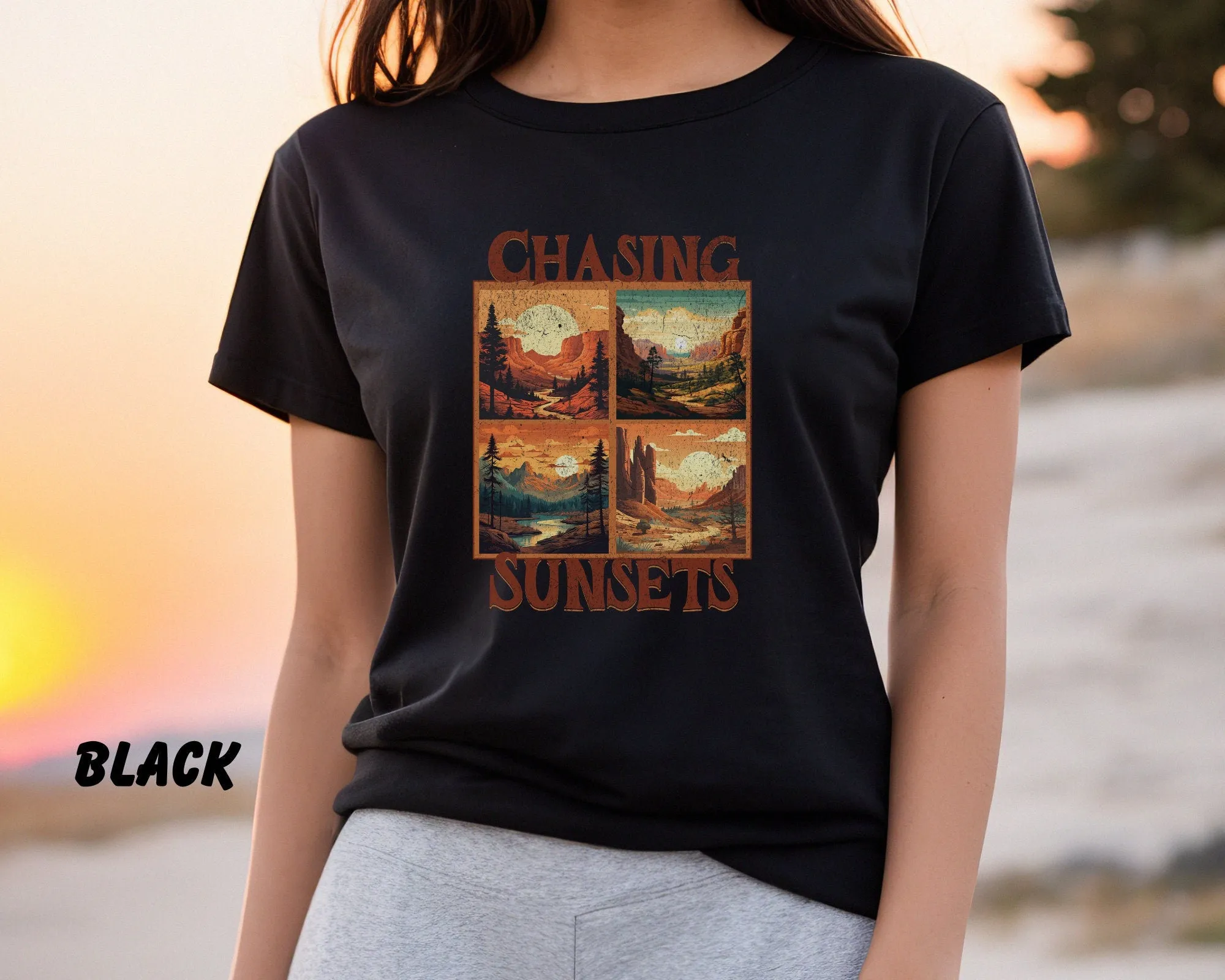 Distressed Retro Chasing Sunsets National Parks Shirt, Hiking Shirt, Camping Shirt