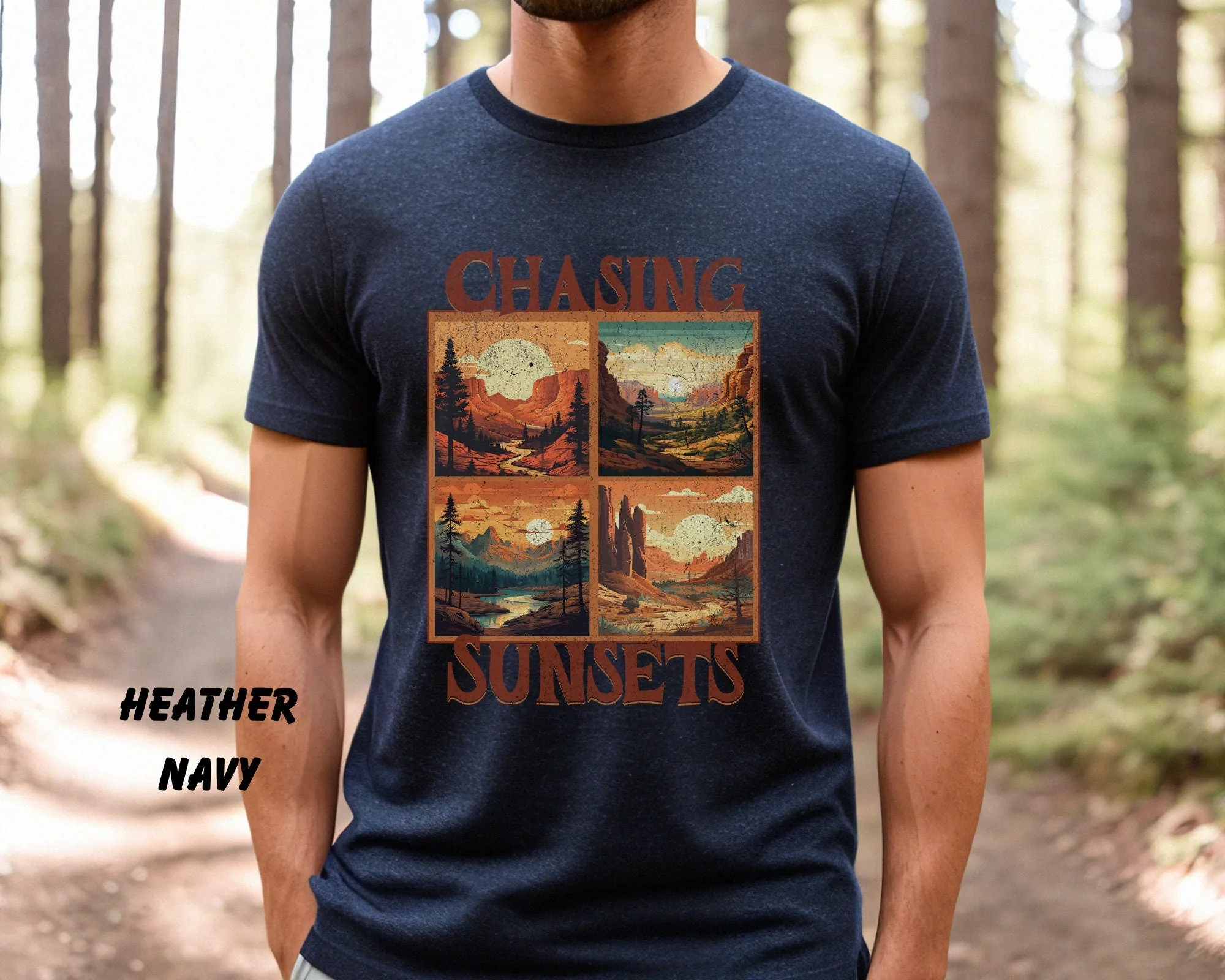 Distressed Retro Chasing Sunsets National Parks Shirt, Hiking Shirt, Camping Shirt