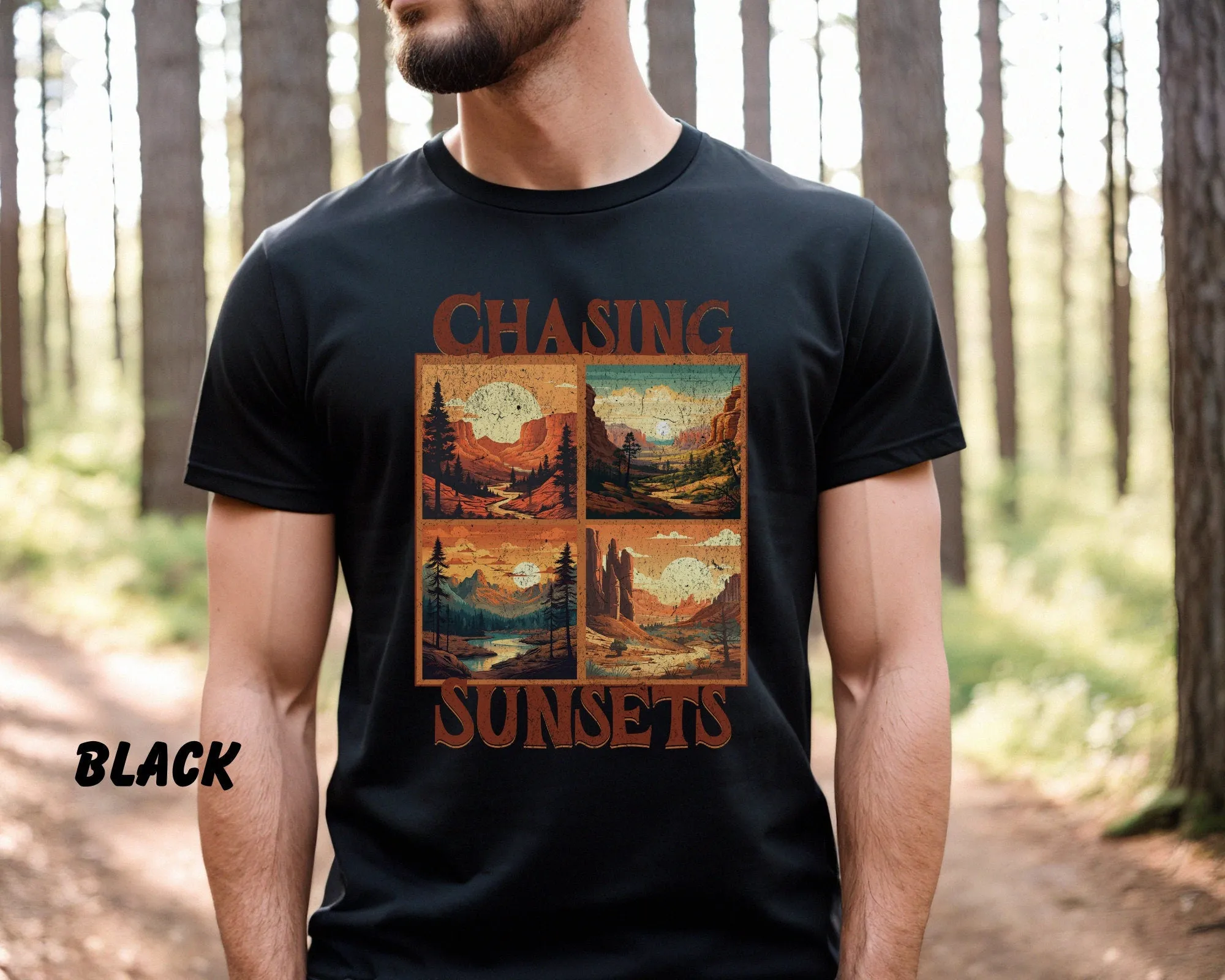Distressed Retro Chasing Sunsets National Parks Shirt, Hiking Shirt, Camping Shirt