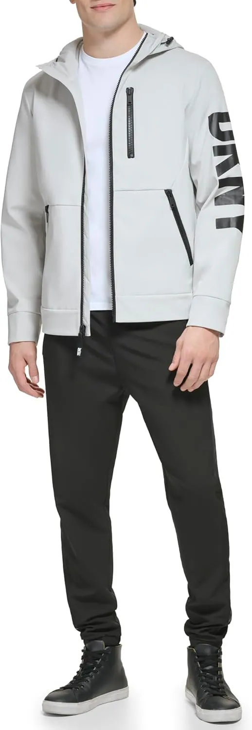DKNY Mens Hooded Logo Softshell Jacket